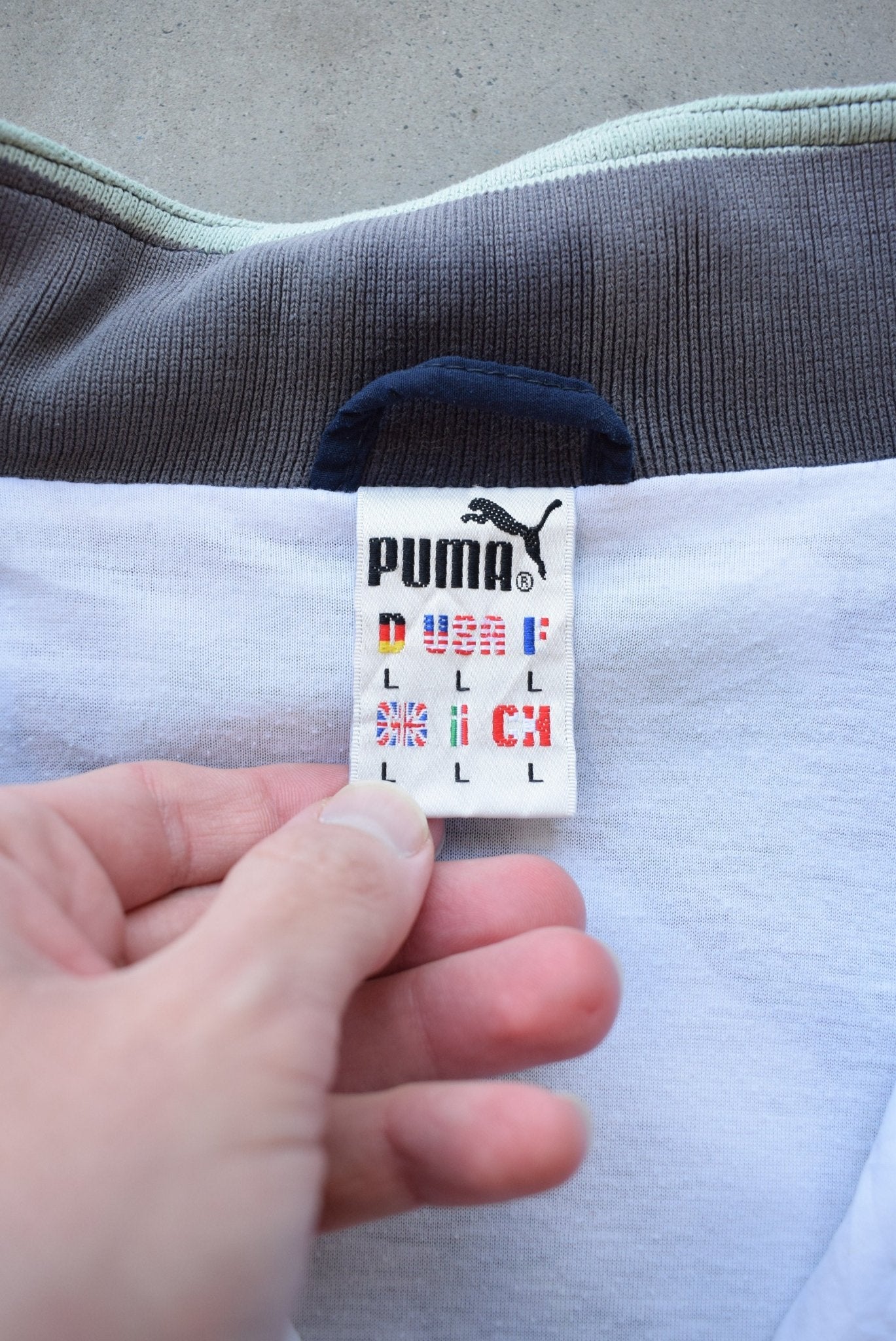 Puma White & Blue Embroidered Jacket — 1990s (L) - Retrospective Store