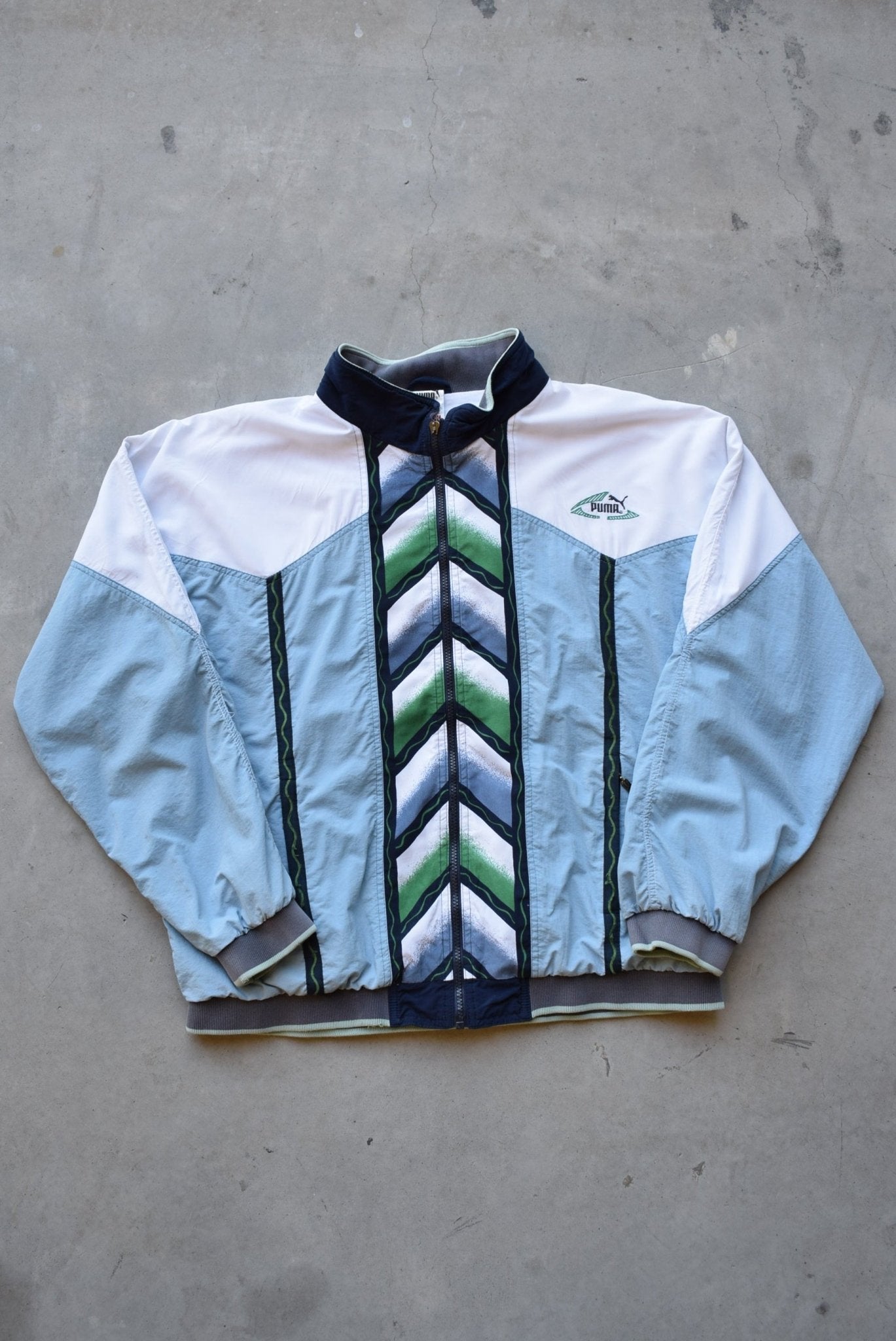 Puma White & Blue Embroidered Jacket — 1990s (L) - Retrospective Store