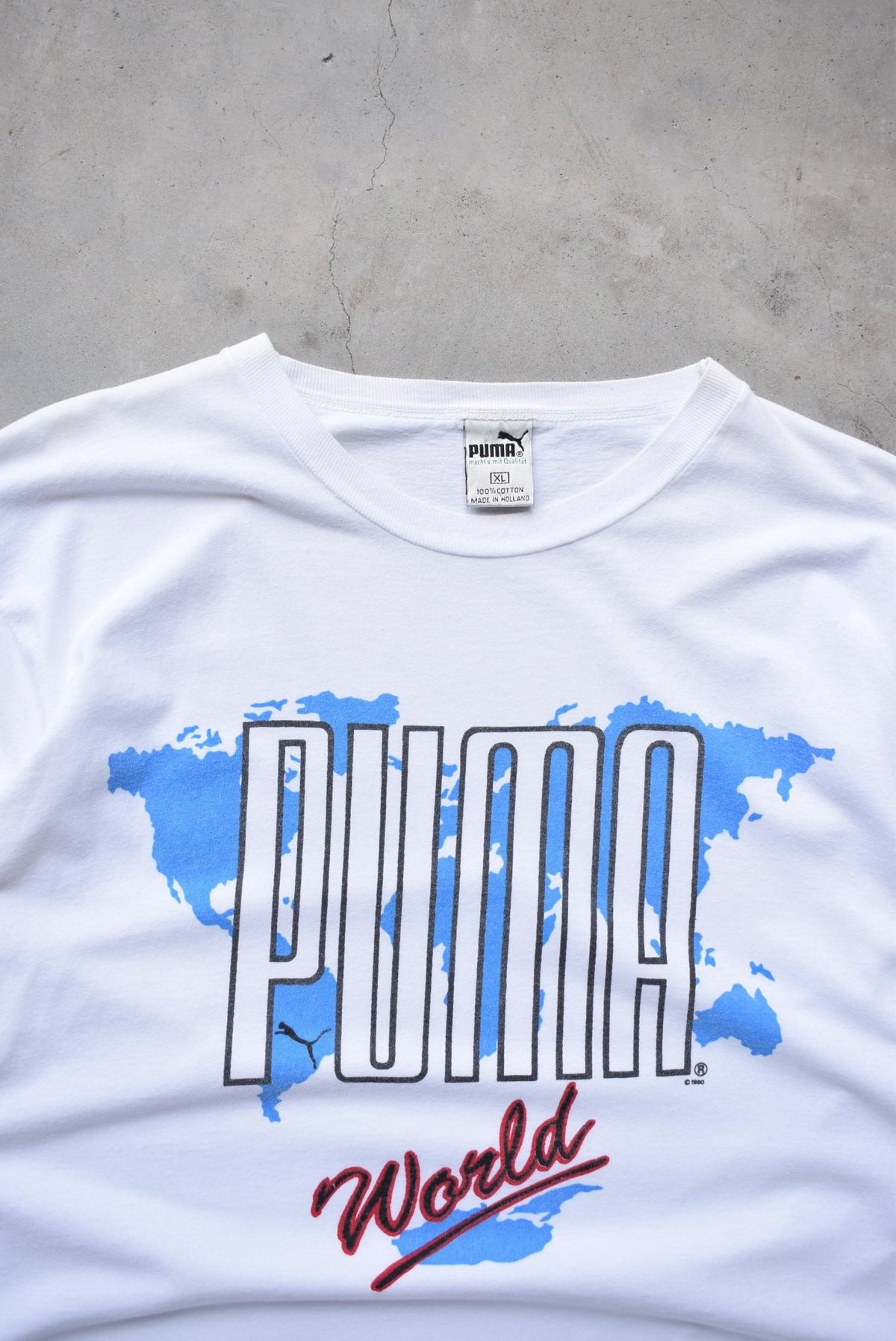 Puma White Graphic Tee — 1990 (L) - Retrospective Store