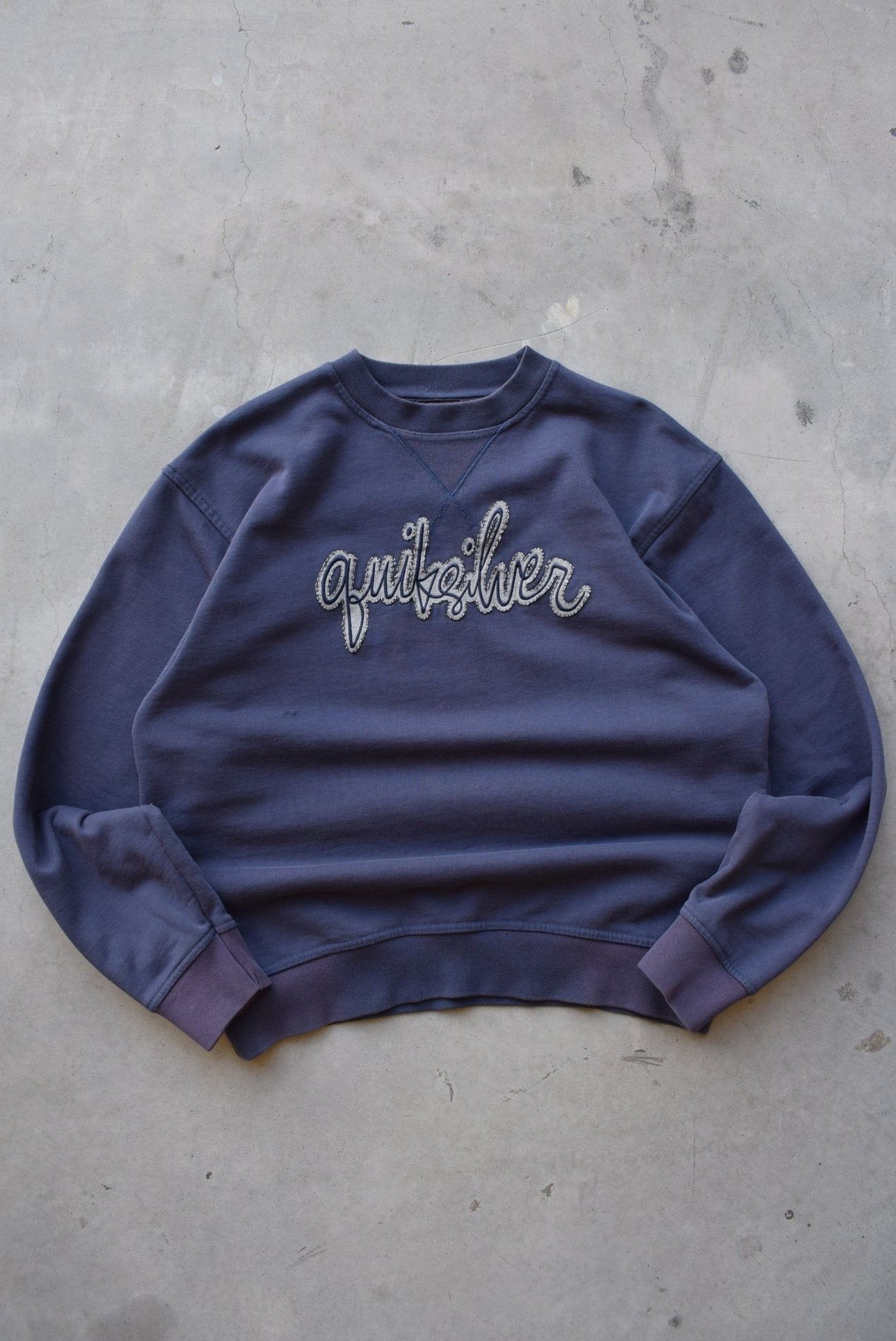 Quiksilver Navy Embroidered Spellout Crewneck — 1990s (L) - Retrospective Store