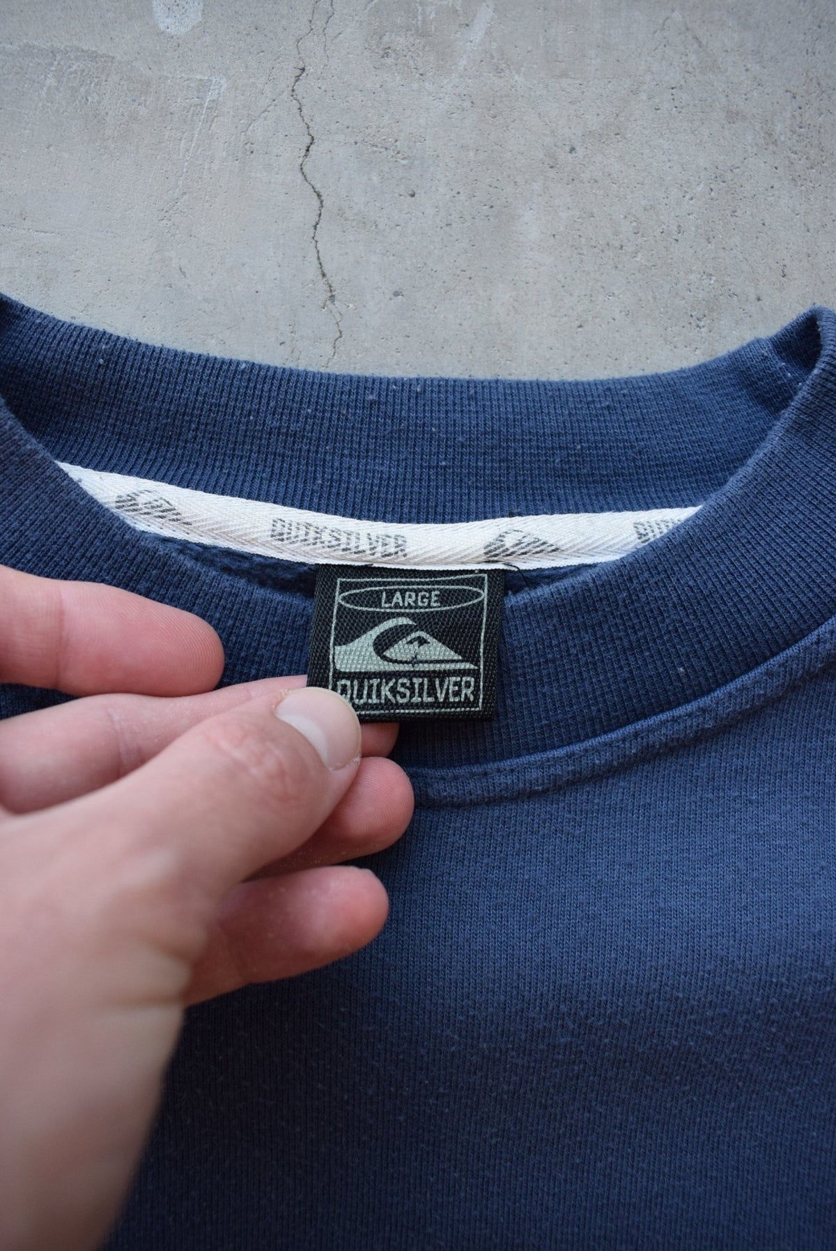 Quiksilver Navy Spellout Crewneck — 1990s (L) - Retrospective Store