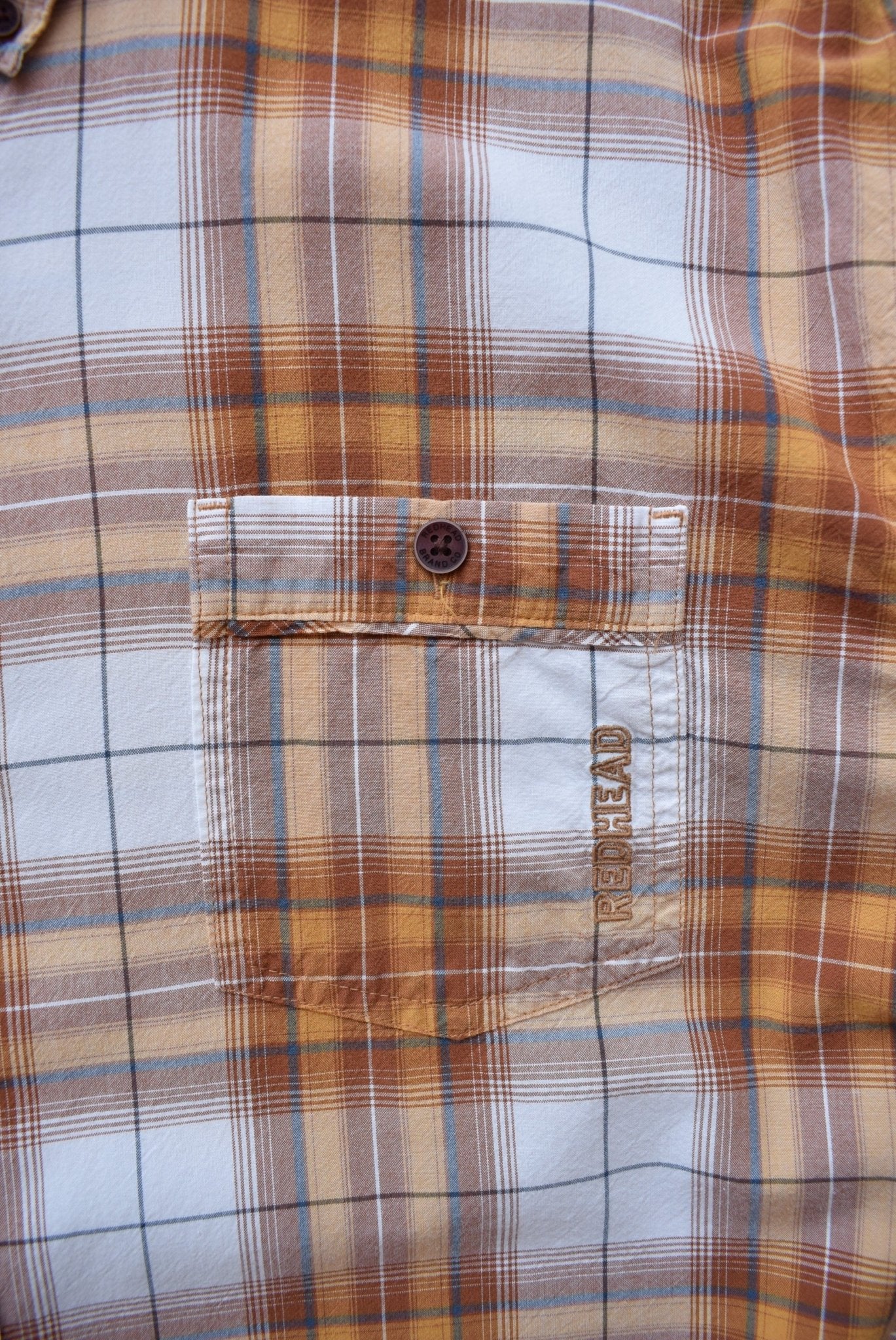 Red Head Orange & White Cropped Button Up — 2000s (XXL) - Retrospective Store