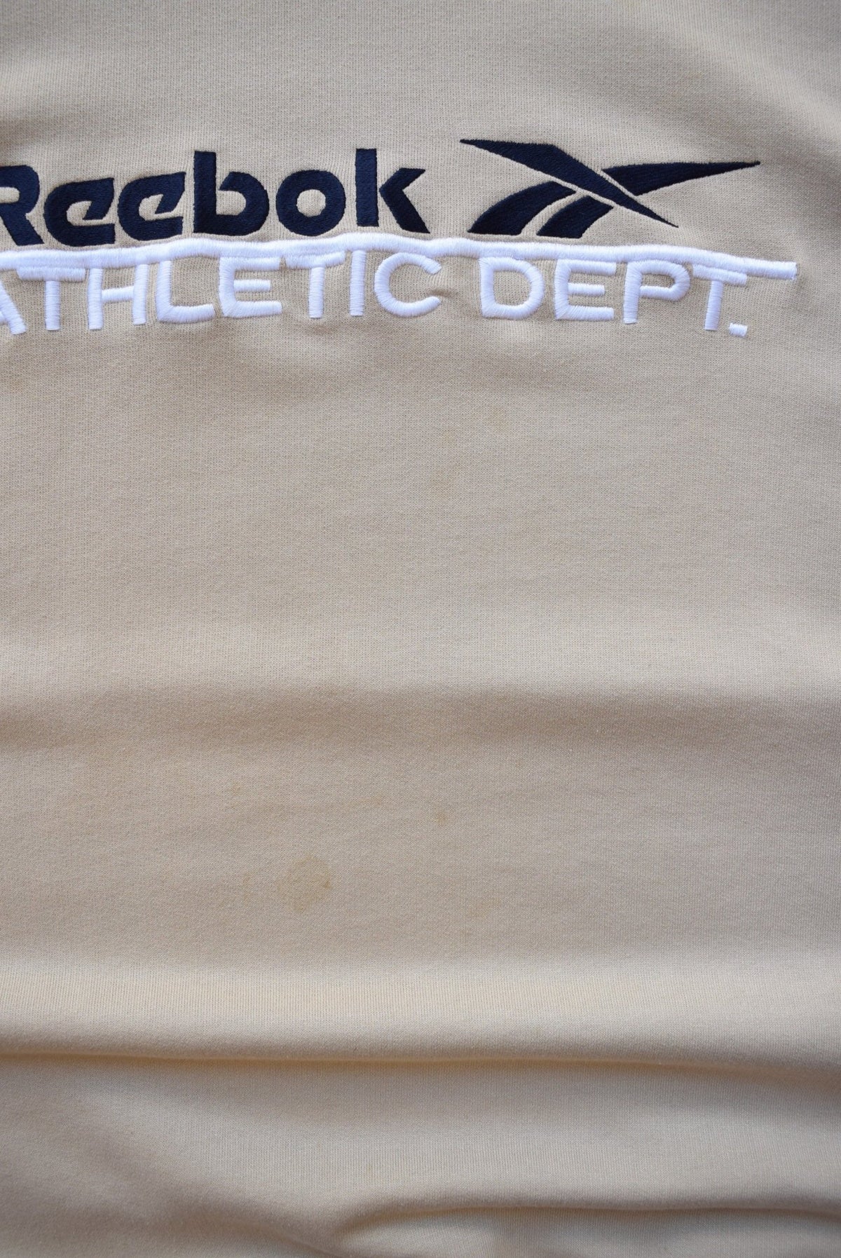 Reebok Athletic Dept. Tan Embroidered Spellout Crewneck — 1990s (L) - Retrospective Store