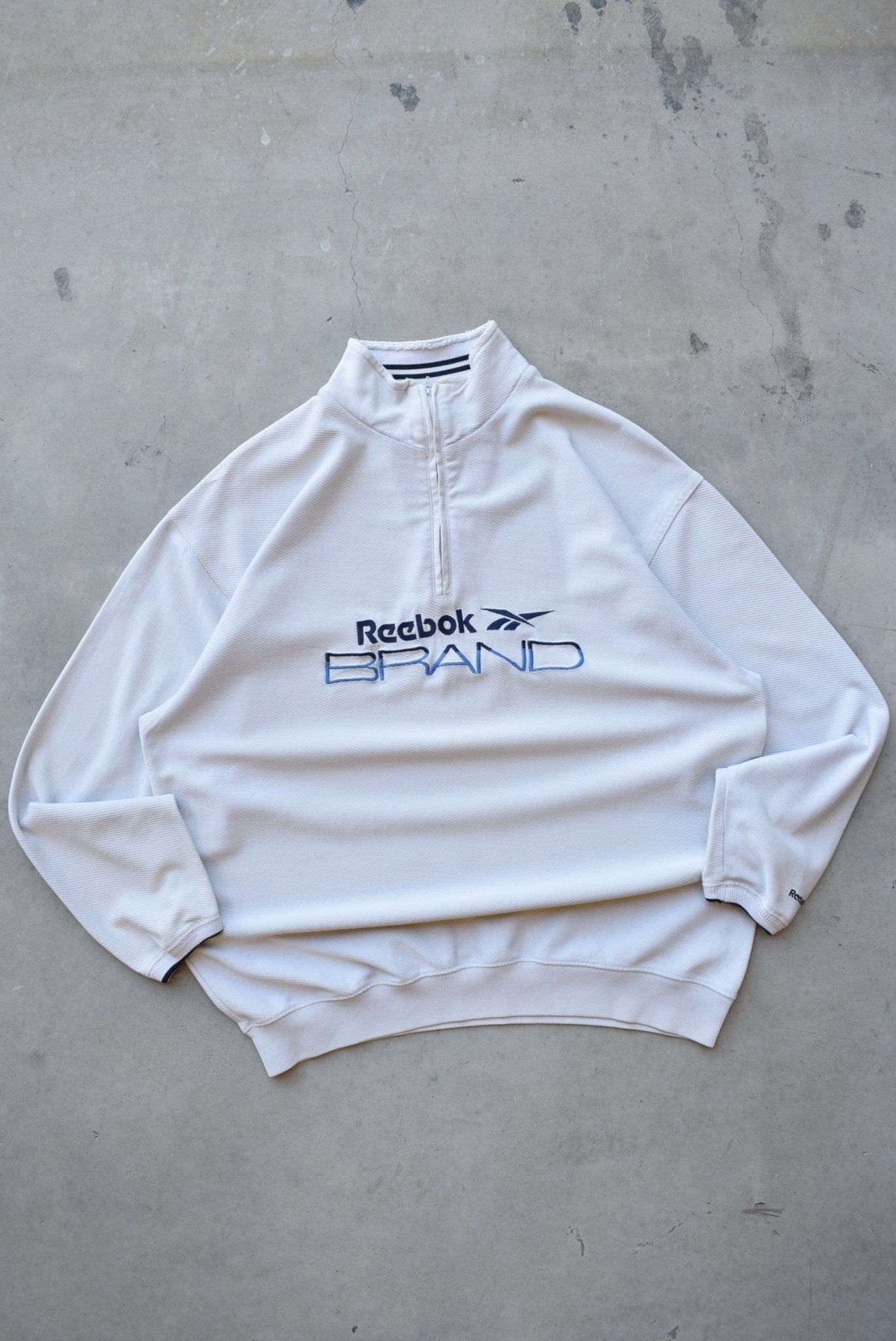 Reebok White Embroidered Spellout Quarter Zip — 1990s (L) - Retrospective Store