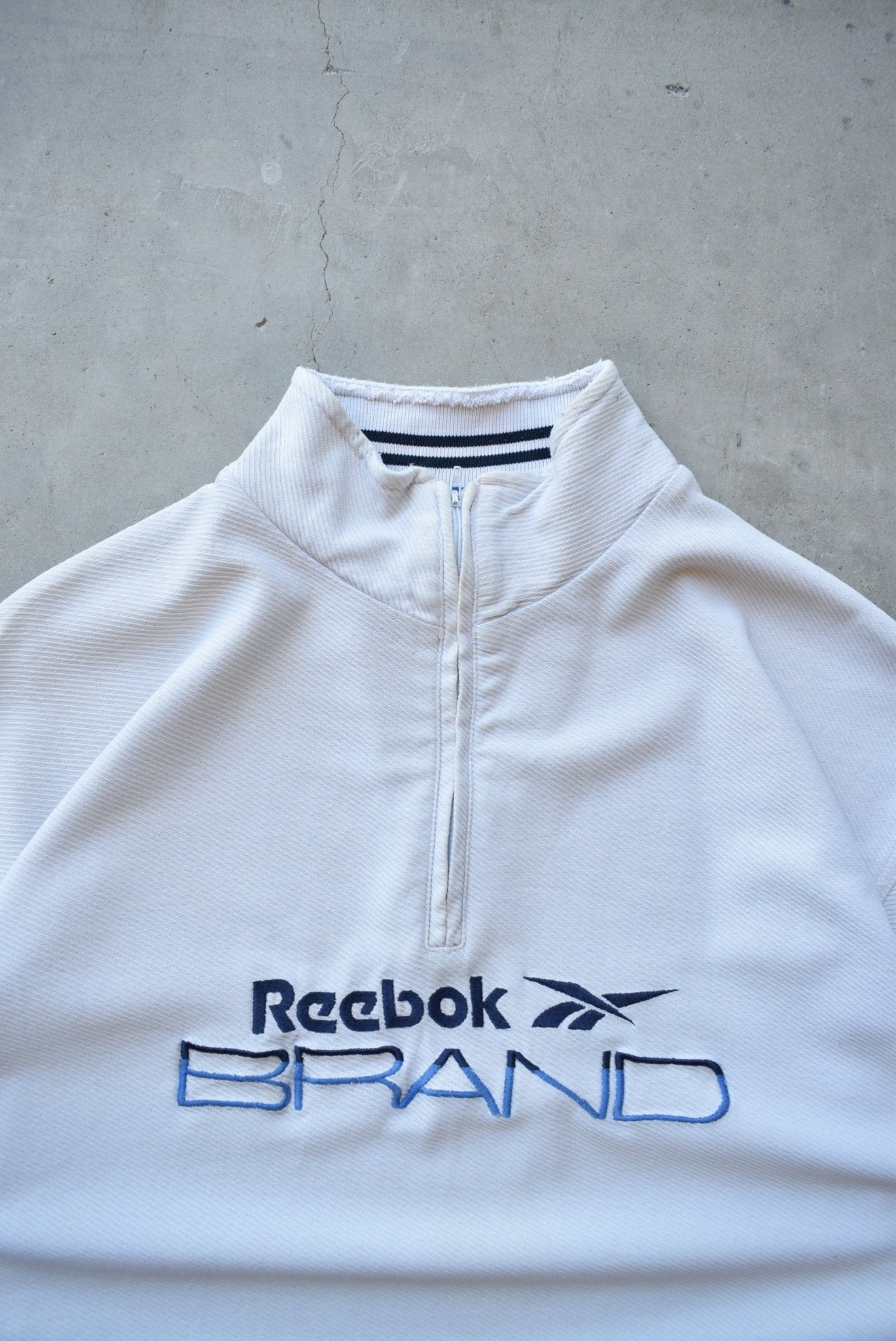 Reebok White Embroidered Spellout Quarter Zip — 1990s (L) - Retrospective Store