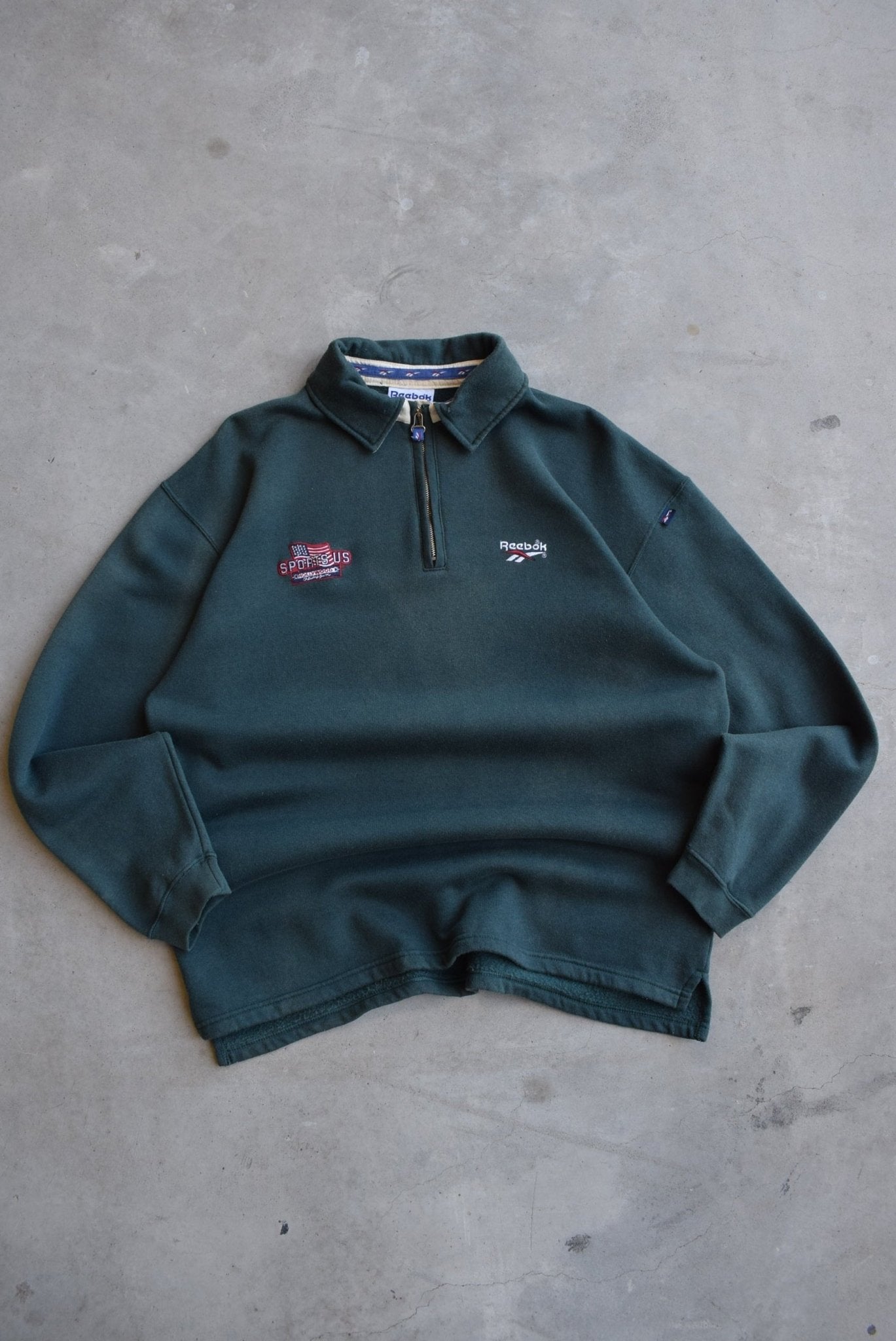 Reebok x US Sports Hollywood Green Embroidered Quarter Zip — 1990s (L) - Retrospective Store