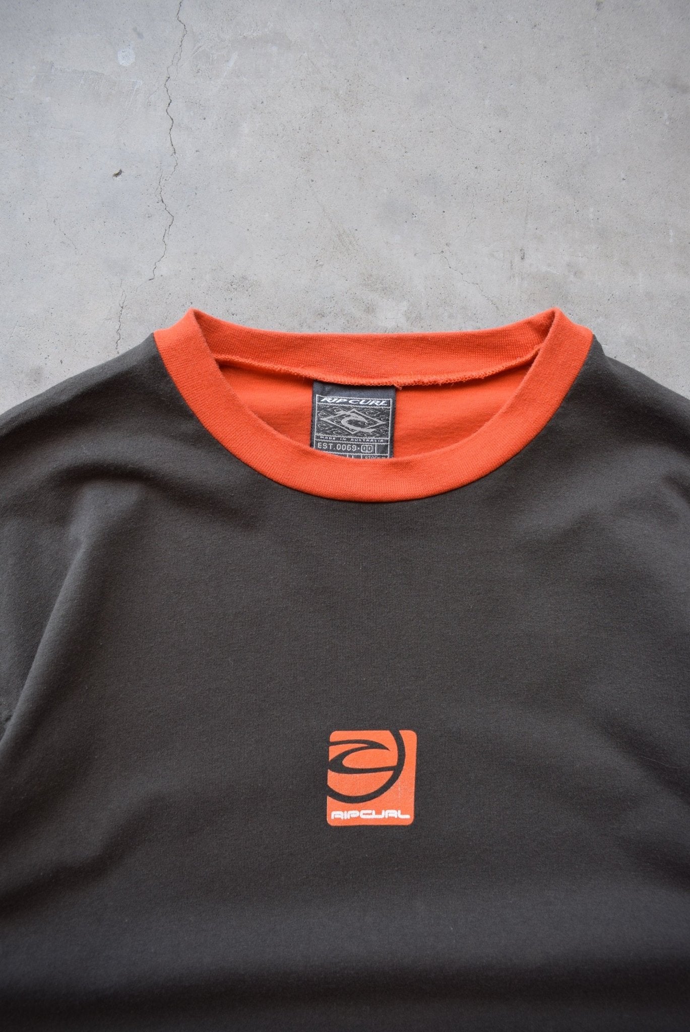 Rip Curl Brown & Orange Long Sleeve Spellout Tee — 1990s (L) - Retrospective Store