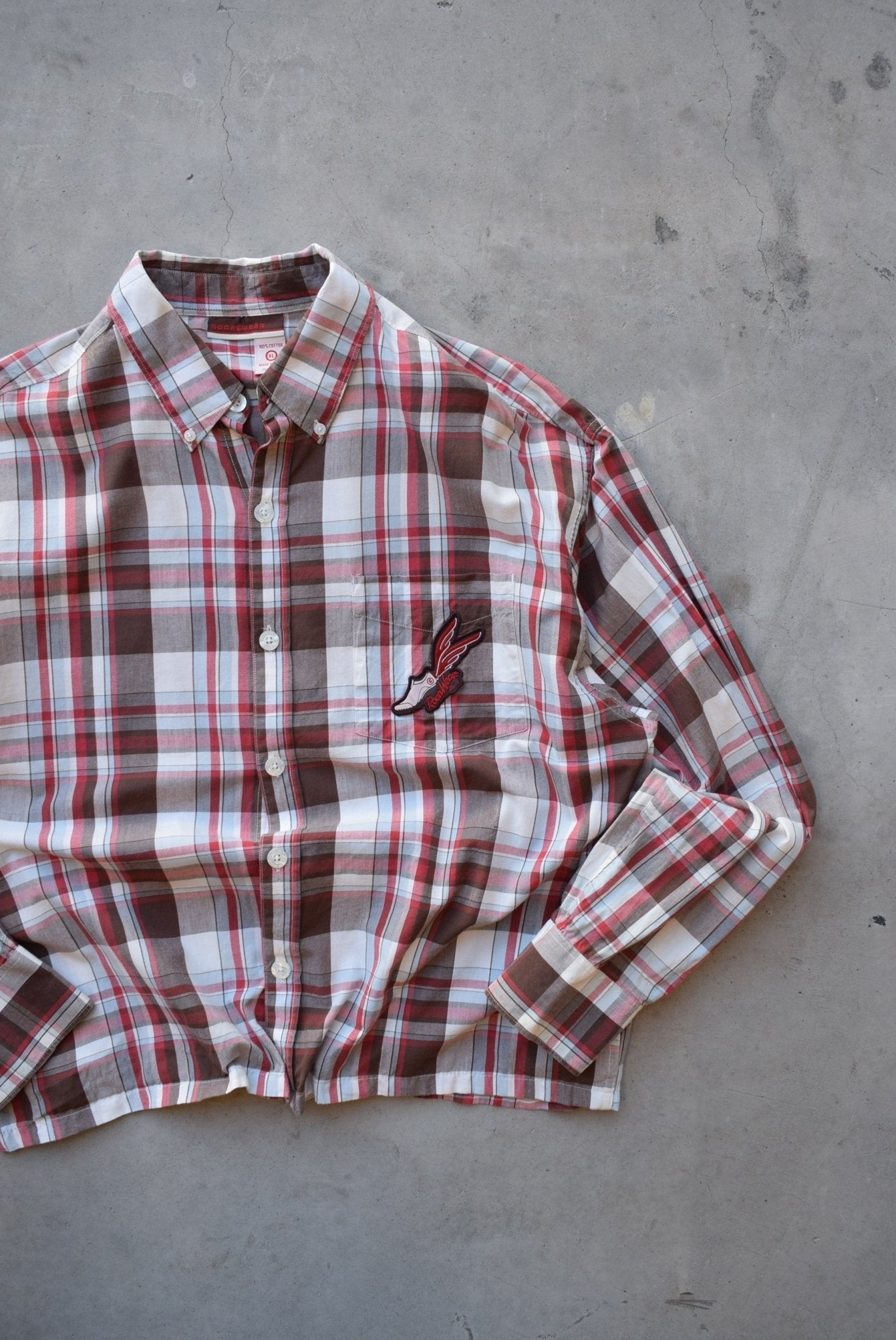 Rocawear Red Cropped Long Sleeve Button Up — 2000s (L) - Retrospective Store