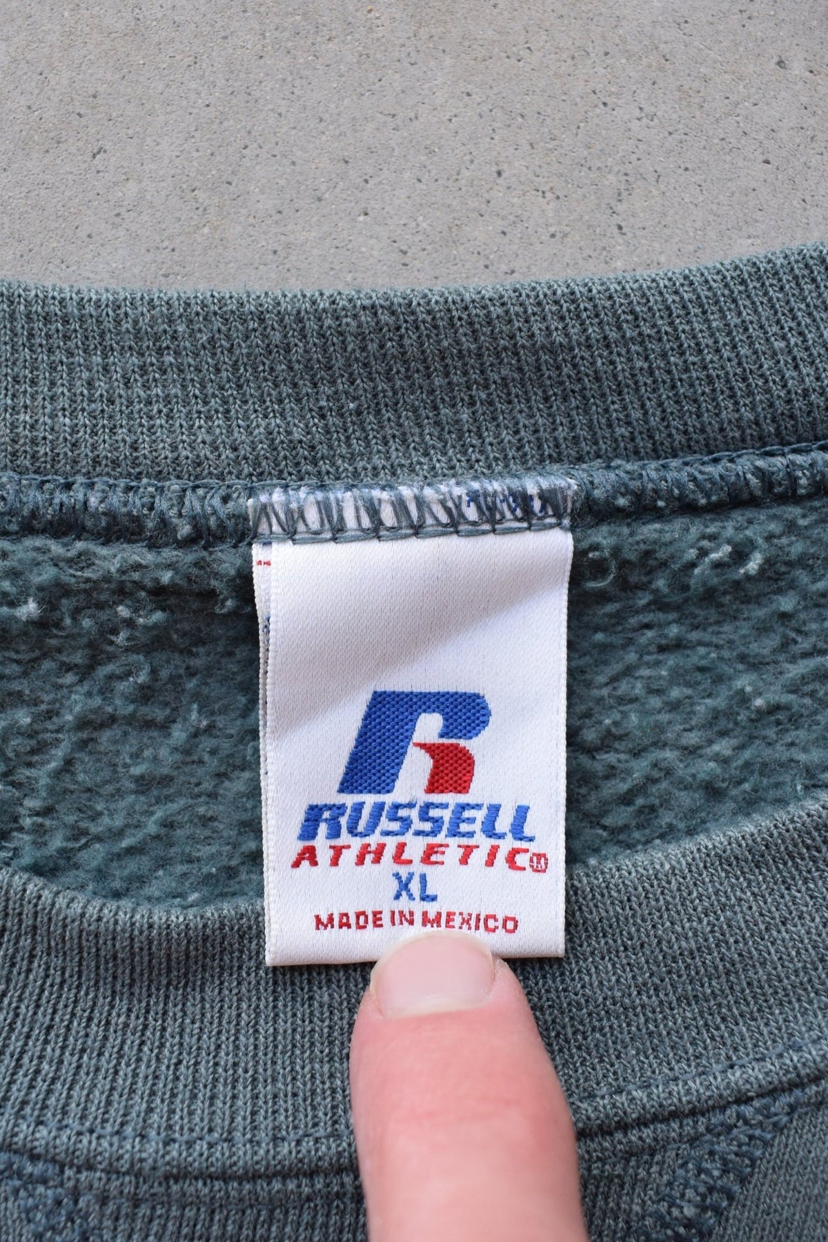 Russell Athletic Faded Green Crewneck — 1990s (XL) - Retrospective Store