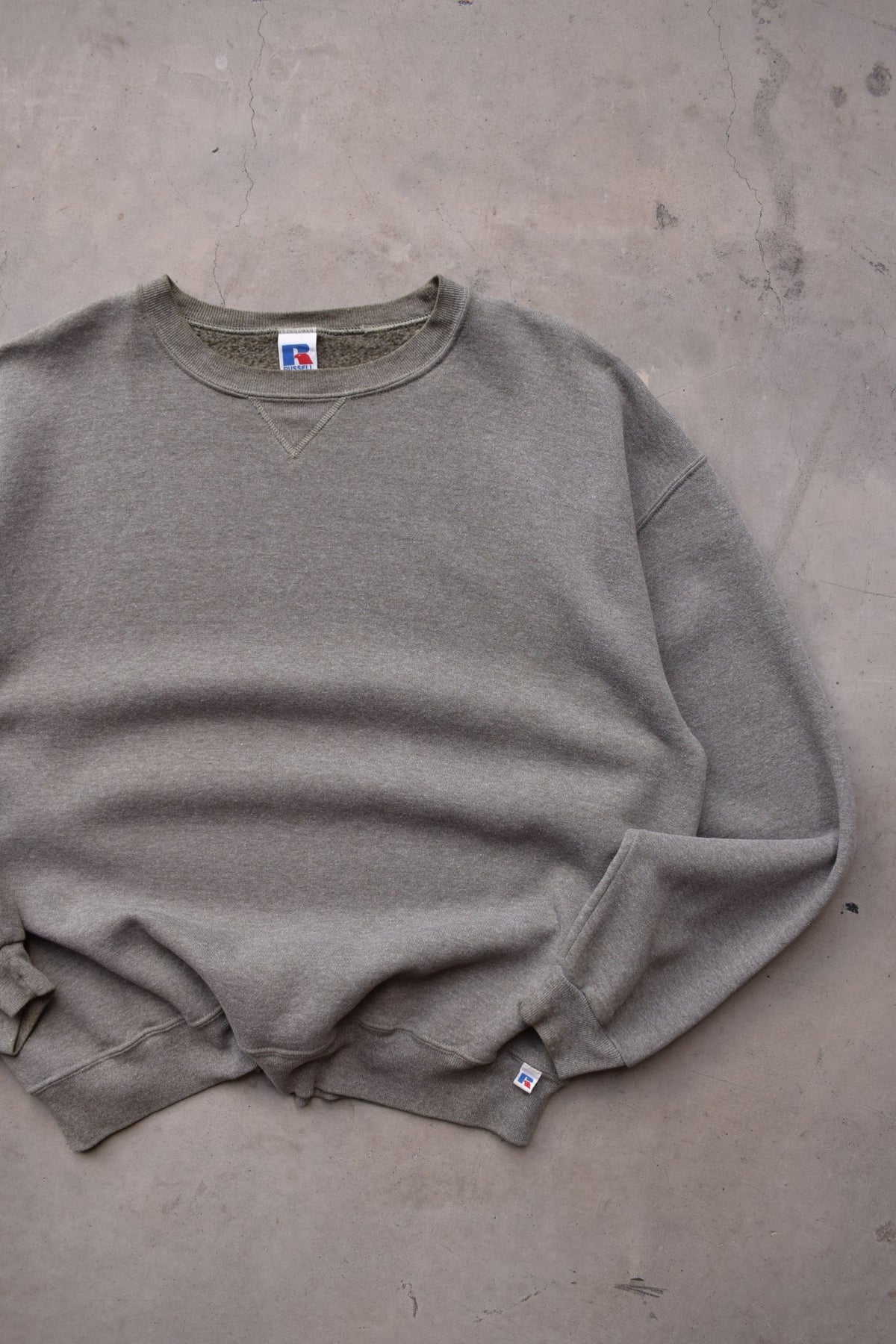 Russell Athletic Faded Green Crewneck — 1990s (XL) - Retrospective Store