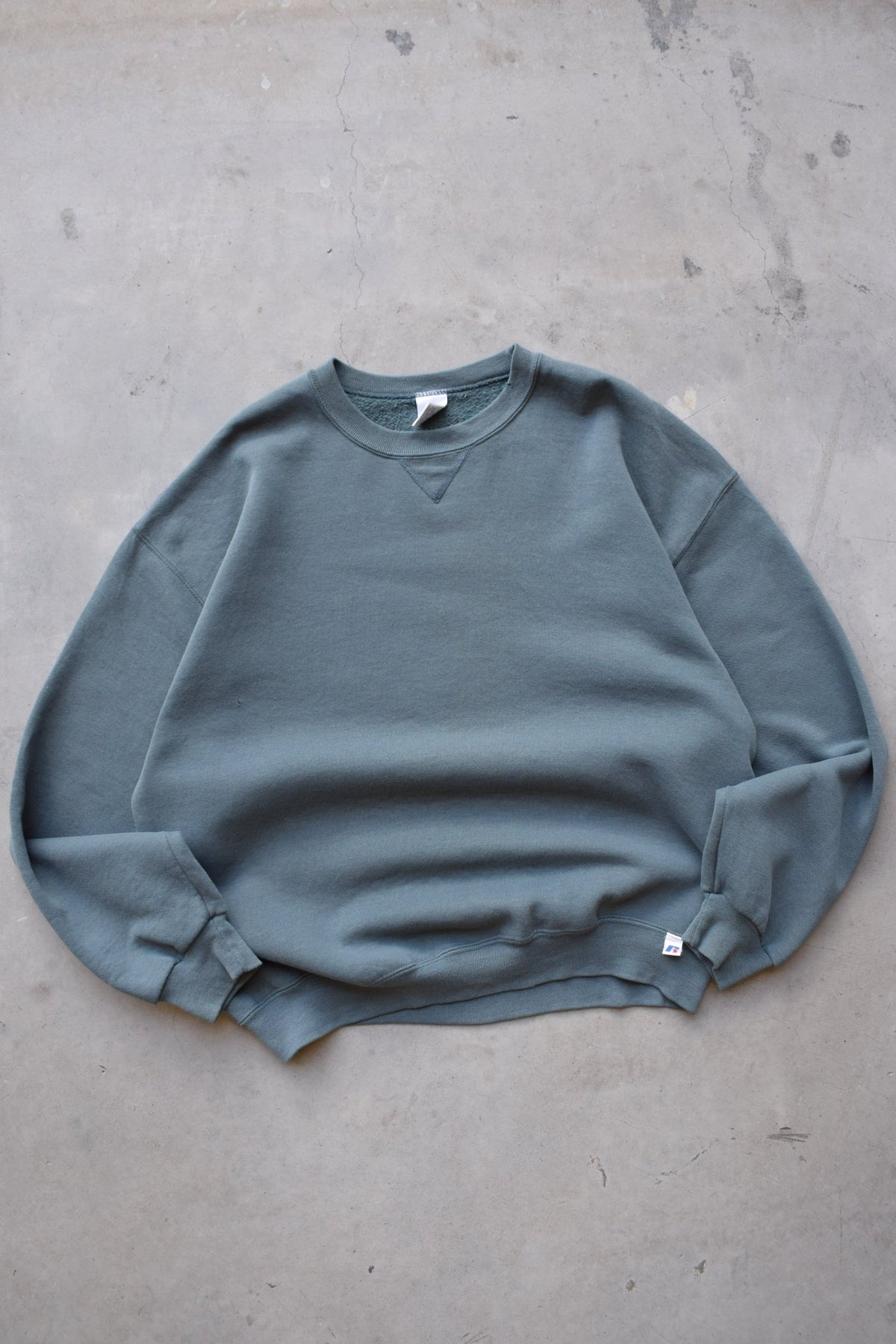 Russell Athletic Faded Green Crewneck — 1990s (XL) - Retrospective Store