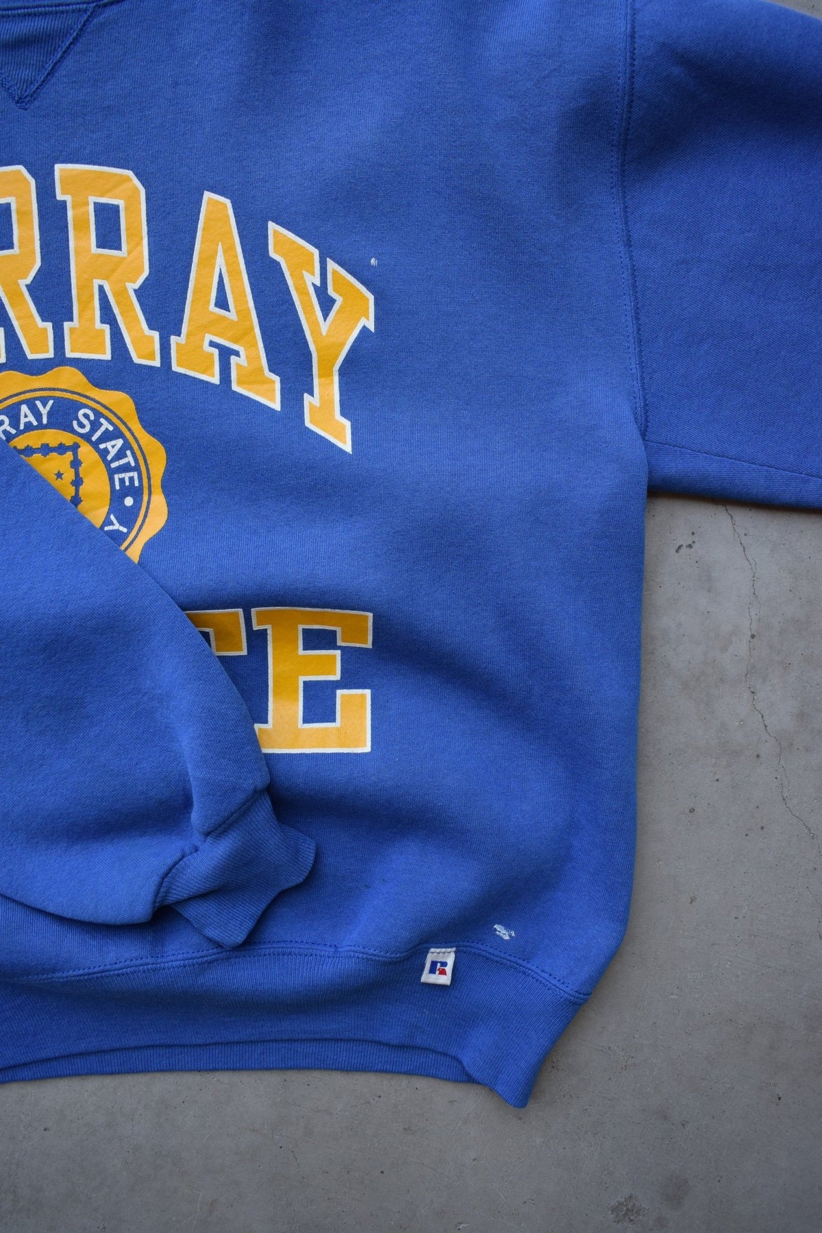 Russell Athletic x Murray State University Blue Graphic Crewneck — 1990s (M/L) - Retrospective Store
