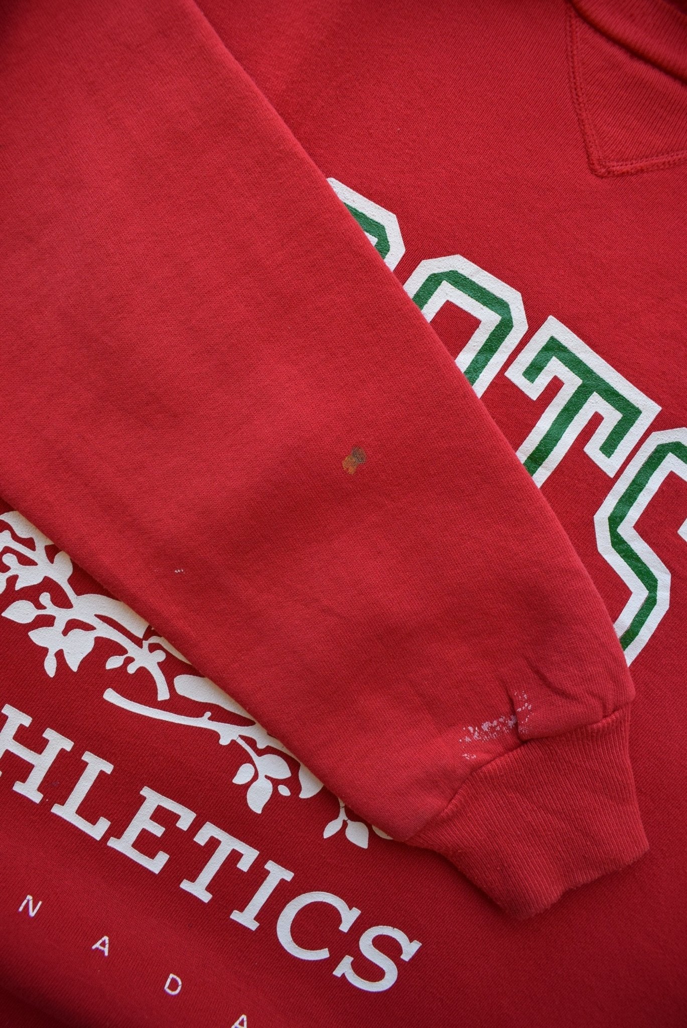 Russell x Roots Athletics Red Graphic Crewneck — 1990s (L) - Retrospective Store