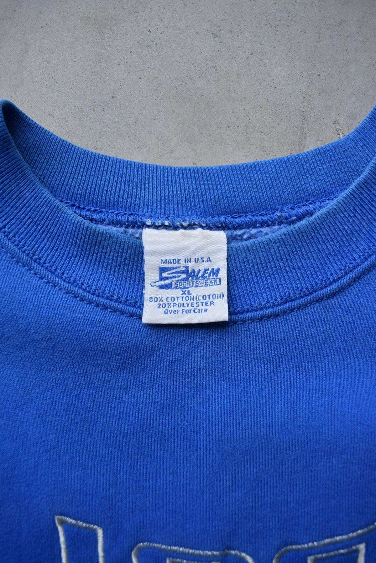 Salem x NFL Detroit Lions Blue Embroidered Spellout Crewneck — 1994 (XL) - Retrospective Store