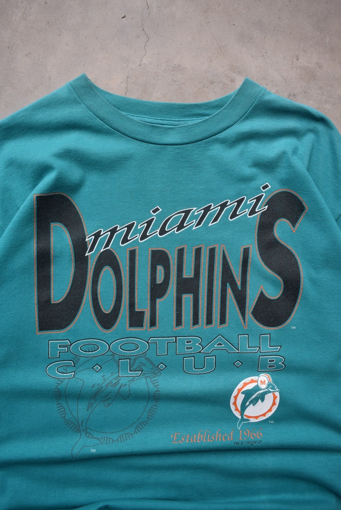 Salem x NFL Miami Dolphins Blue Graphic Tee — 1993 (L) - Retrospective Store