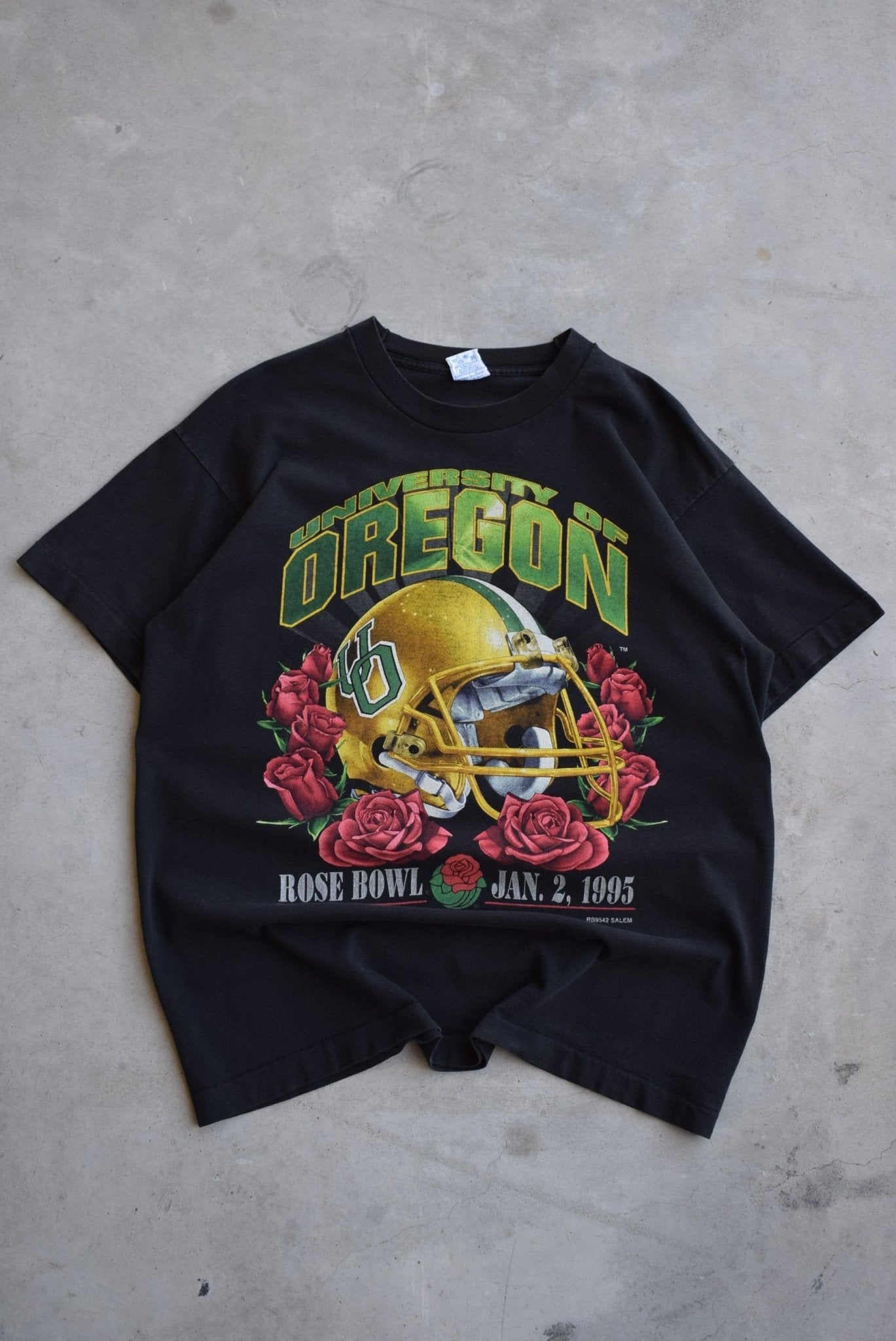 Salem x University of Oregon Football Black Graphic Tee — 1995 (L) - Retrospective Store