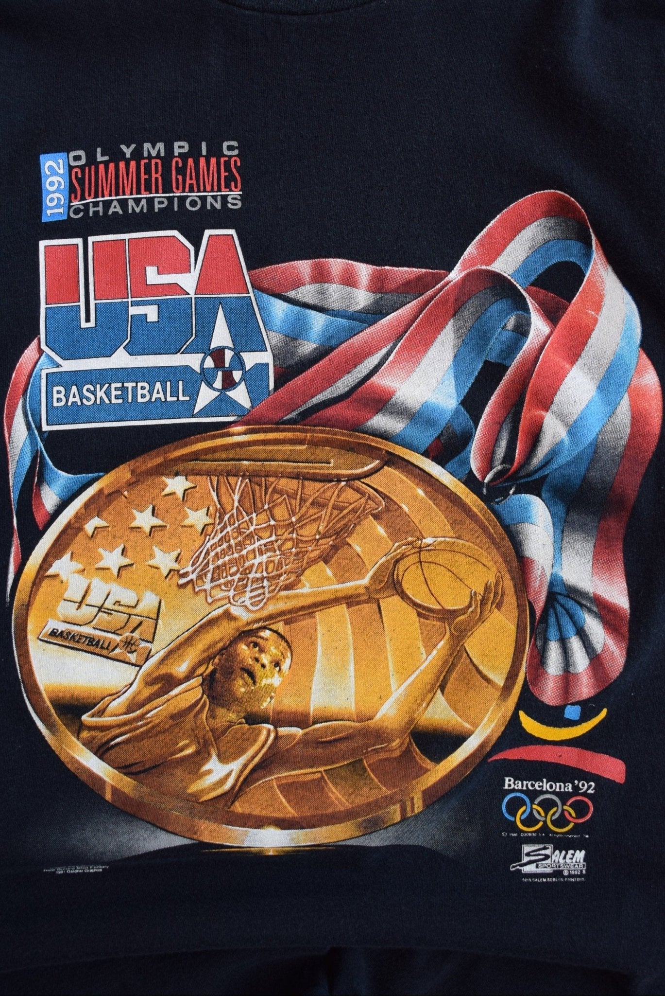 Salem x USA Basketball Dream Team Barcelona Olympics Black Tee — 1992 (S/M) - Retrospective Store