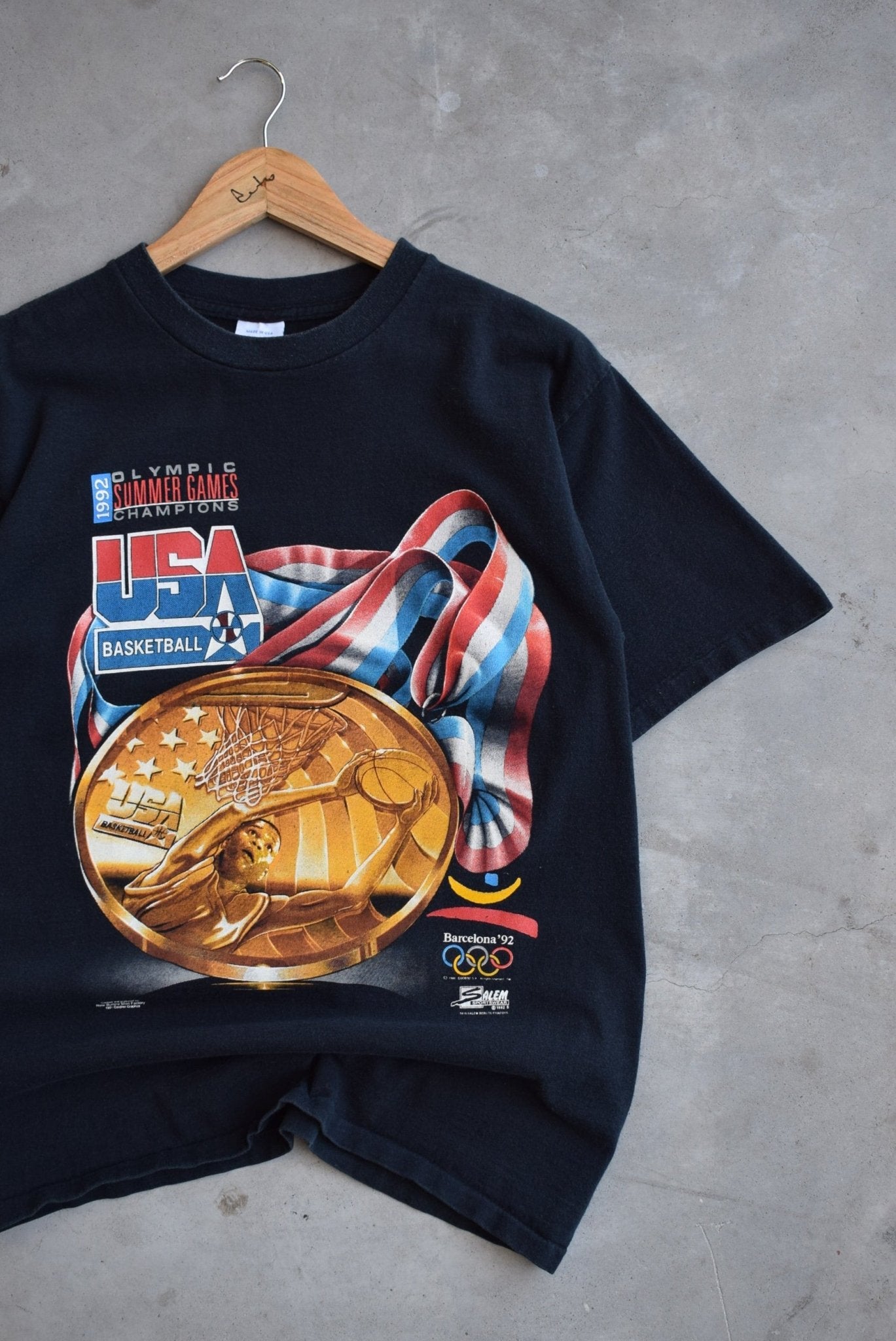 Salem x USA Basketball Dream Team Barcelona Olympics Black Tee — 1992 (S/M) - Retrospective Store