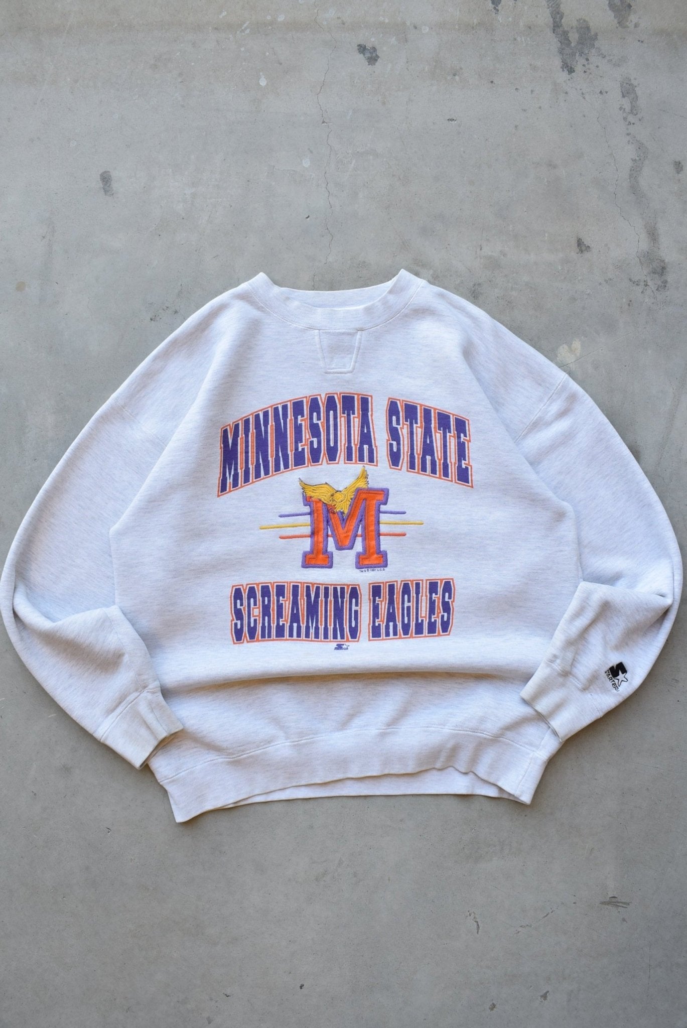 Starter x Minnesota State University Grey Embroidered Crewneck — 1991 (L) - Retrospective Store