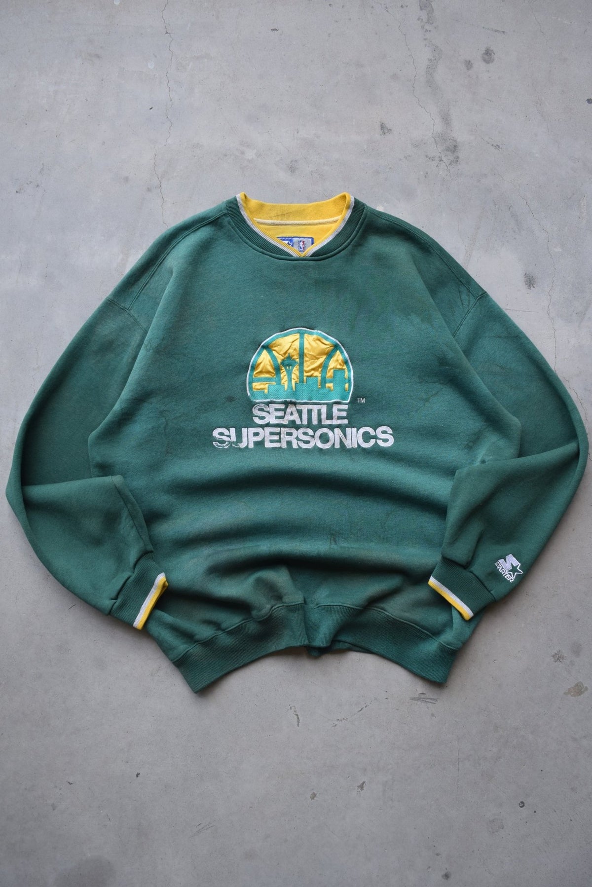 Starter x NBA Seattle Supersonics Green Embroidered Crewneck — 1990s (XL) - Retrospective Store