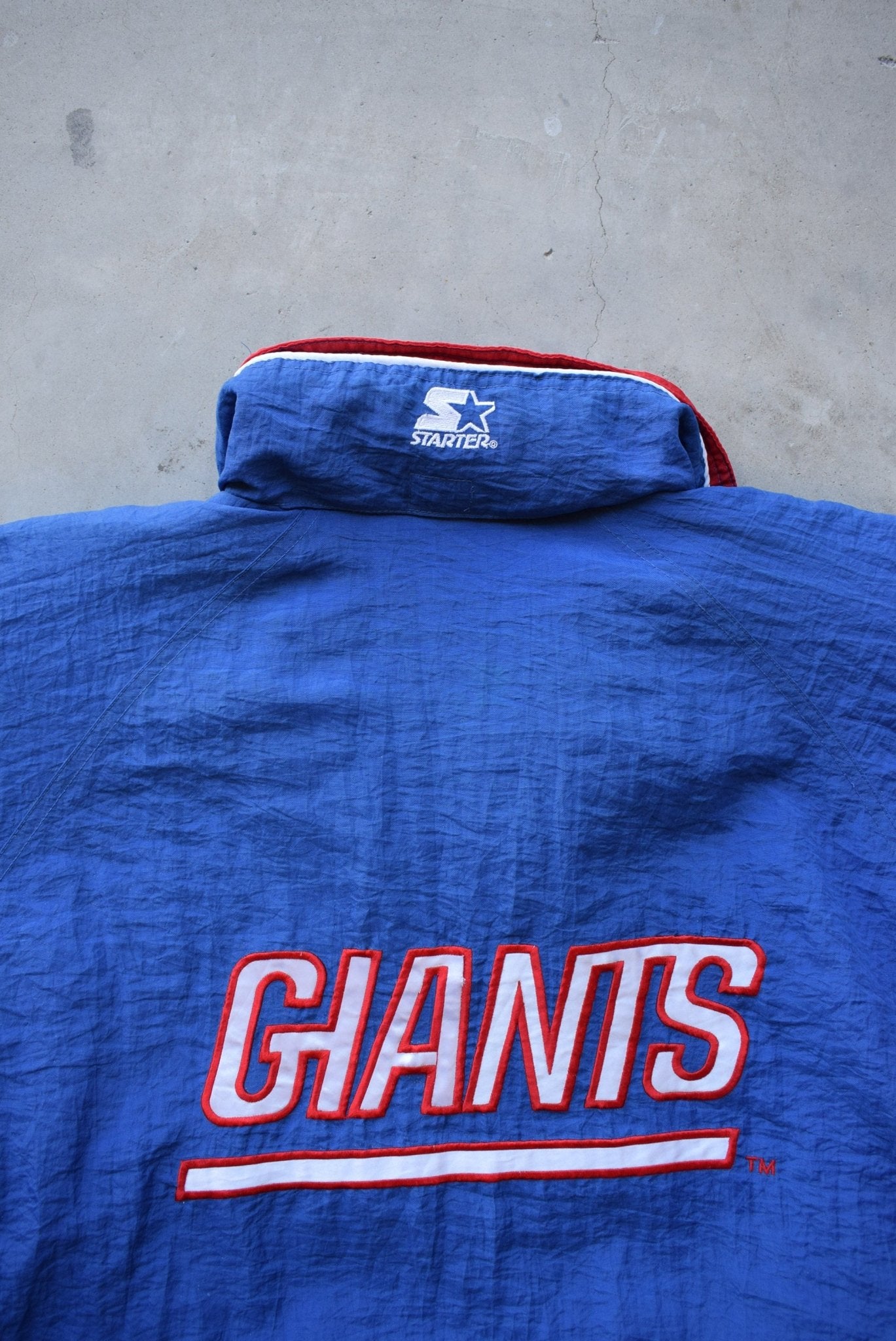 Starter x NFL New York Giants Blue & Red Heavyweight Quarter Zip Jacket — 1990s (L/XL) - Retrospective Store