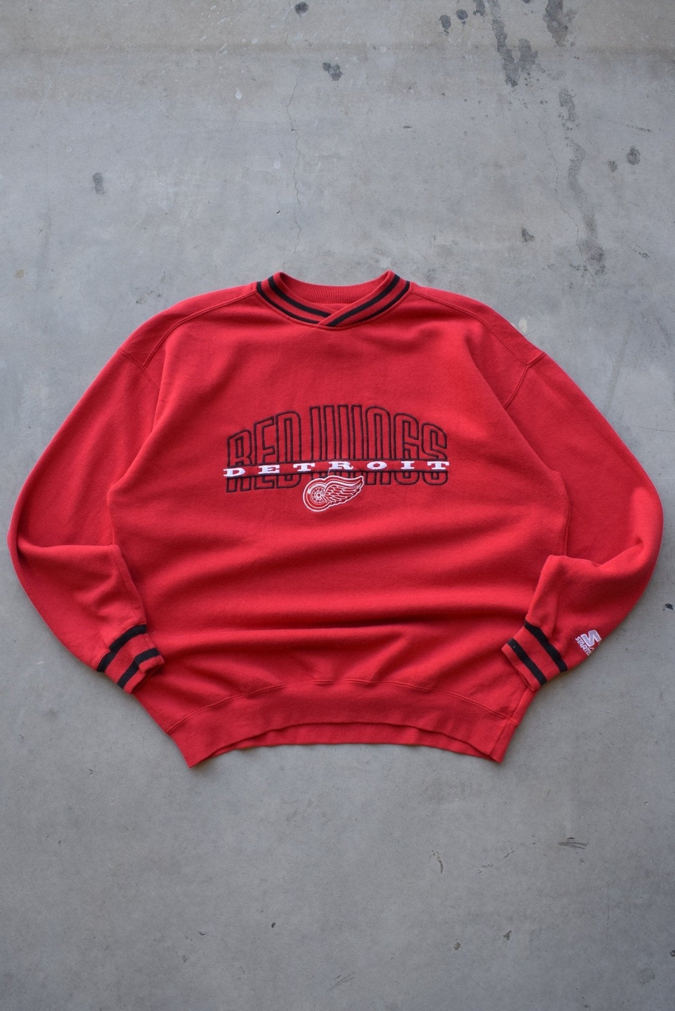 Starter x NHL Detroit Red Wings Red Embroidered Crewneck — 1990s (L) - Retrospective Store