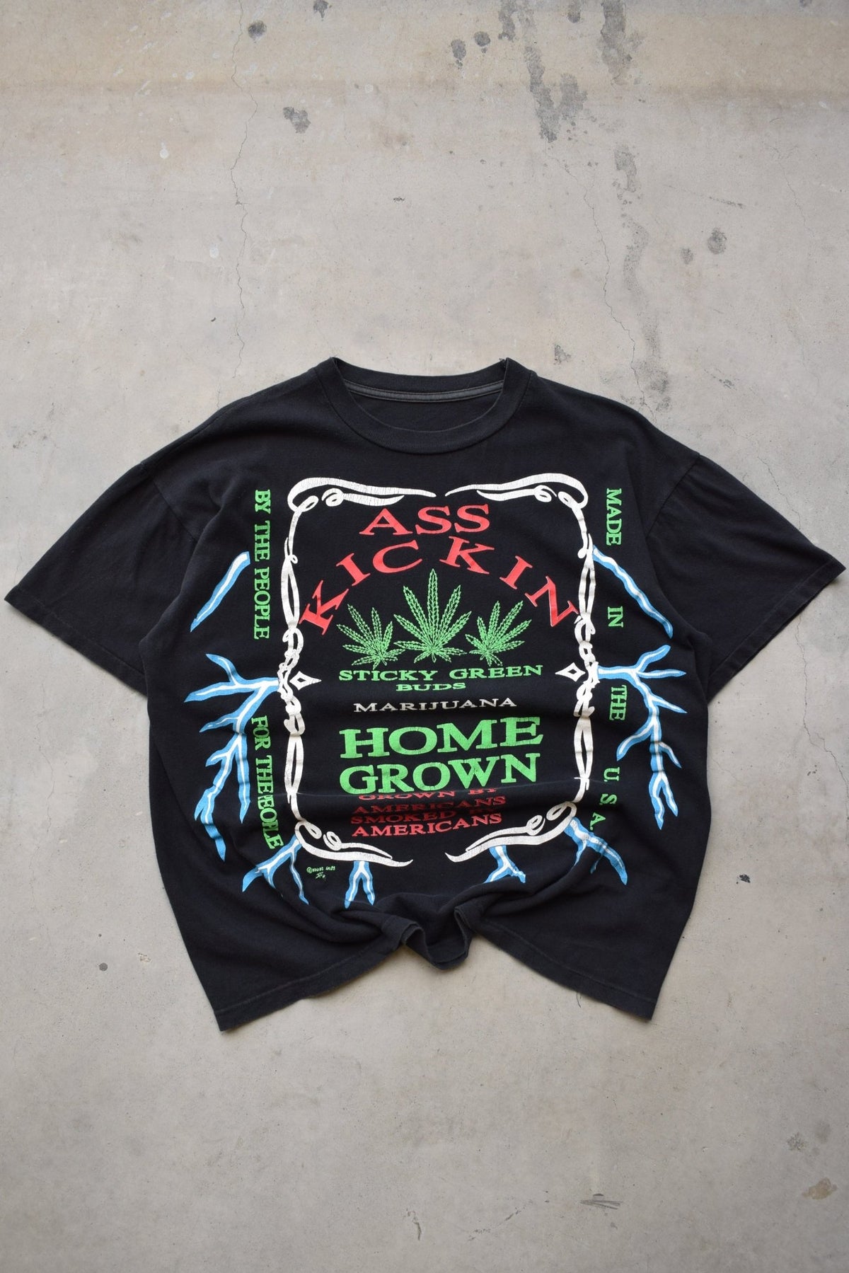 'Sticky Green Buds' Home Grown Marijuana Black Graphic Tee — 2000s (L/XL) - Retrospective Store