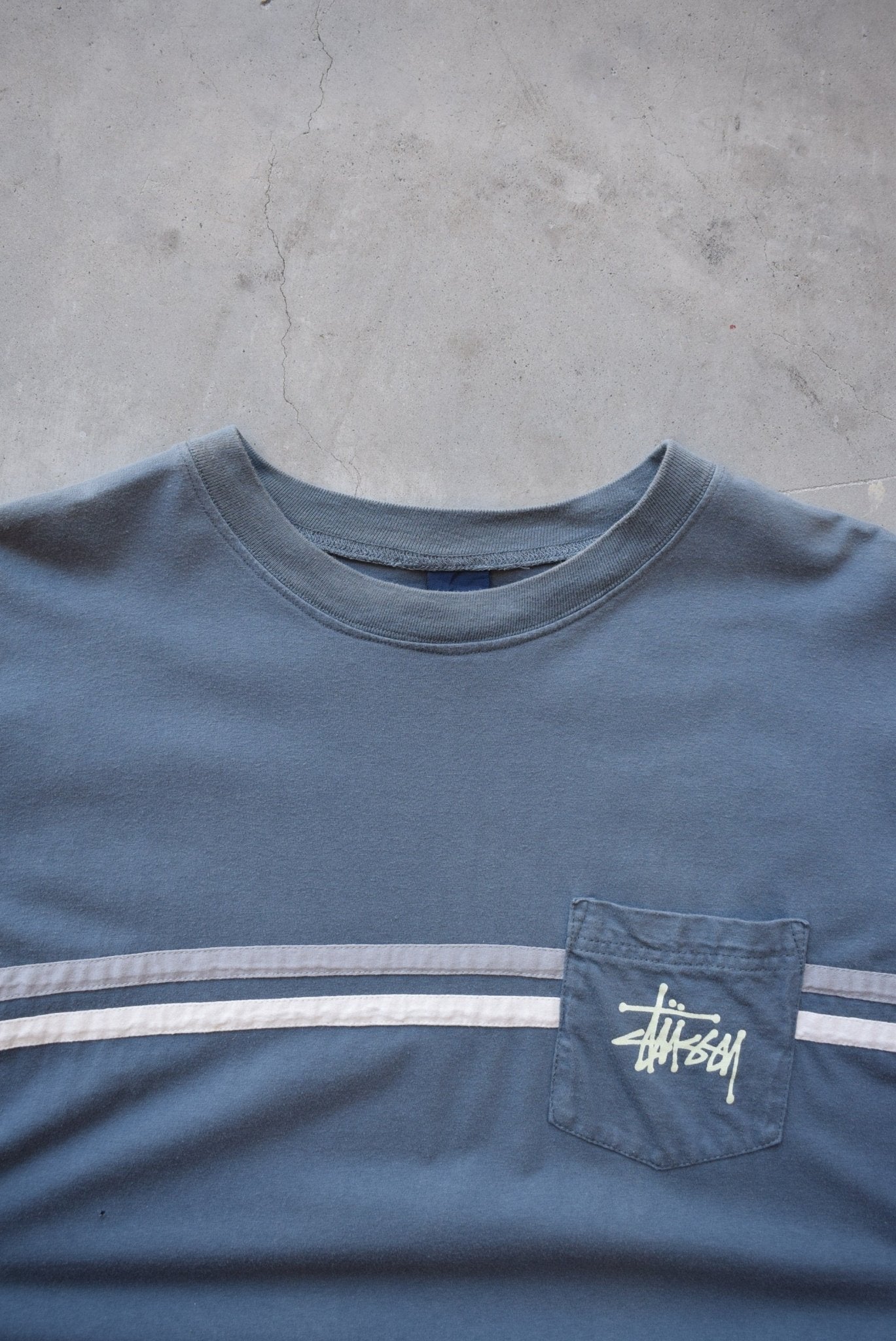 Stussy Navy Spellout Pocket Tee — 1990s (L) - Retrospective Store