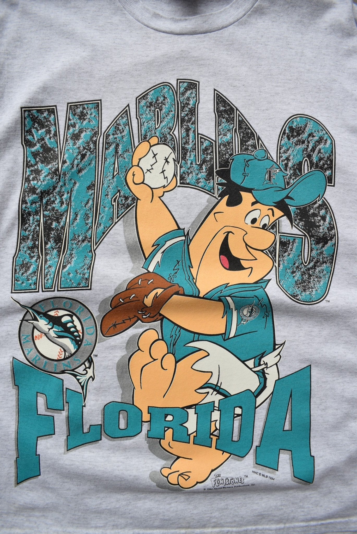 The Flintstones x MLB Florida Marlins Grey Graphic Tee — 1994 (XL/XXL) - Retrospective Store