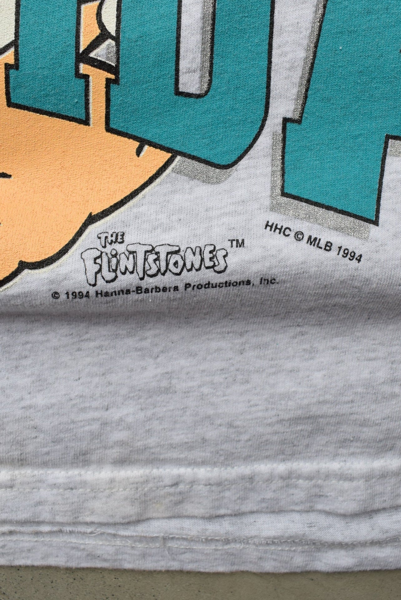 The Flintstones x MLB Florida Marlins Grey Graphic Tee — 1994 (XL/XXL) - Retrospective Store