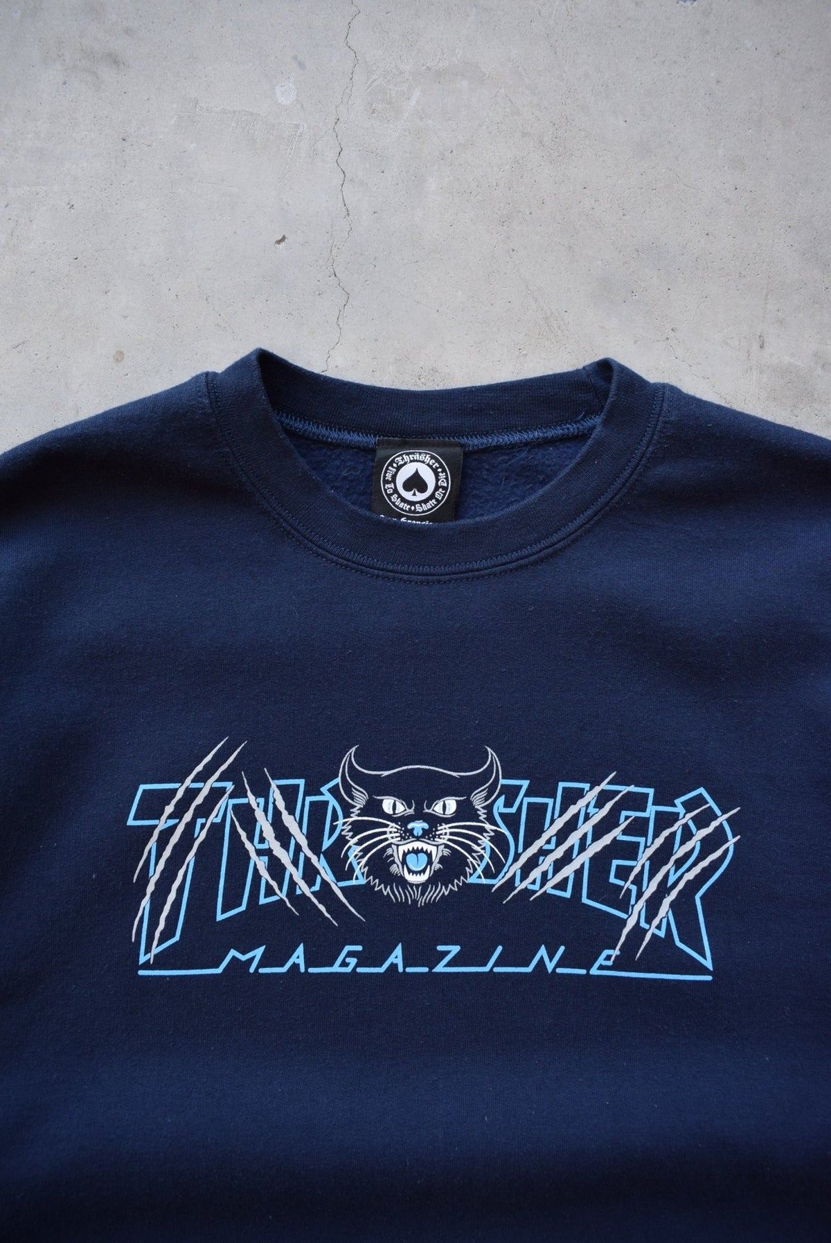 Thrasher Magazine Navy Spellout Crewneck — 2000s (L) - Retrospective Store
