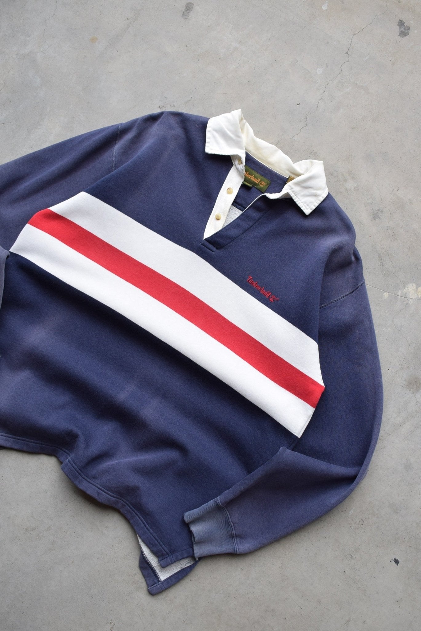 Timberland Navy Embroidered Collared Sweater — 1990s (L) - Retrospective Store