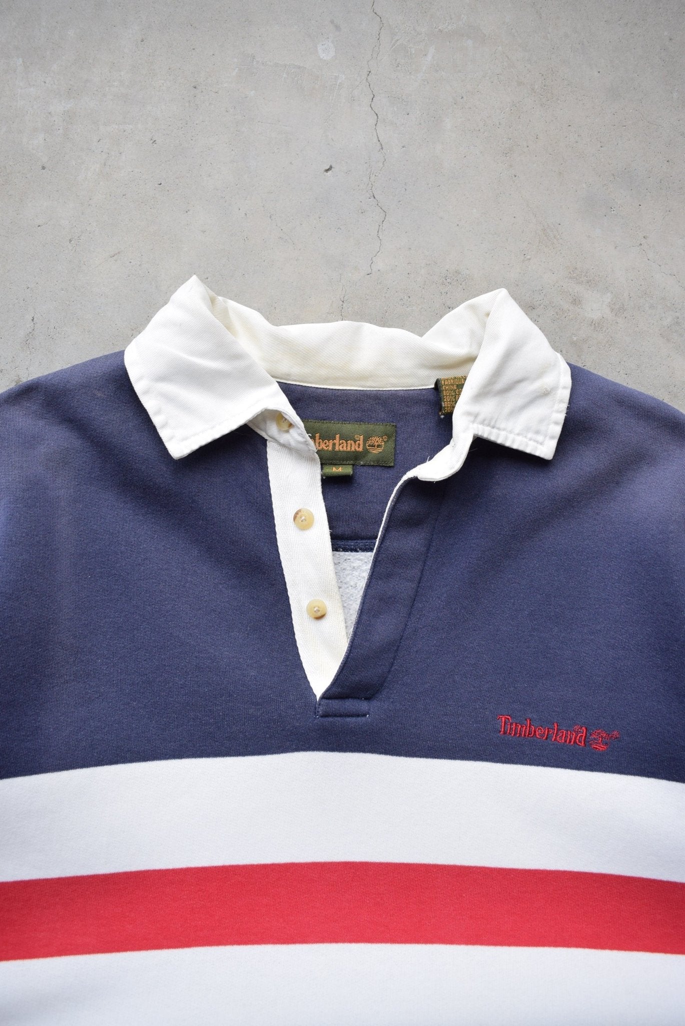 Timberland Navy Embroidered Collared Sweater — 1990s (L) - Retrospective Store