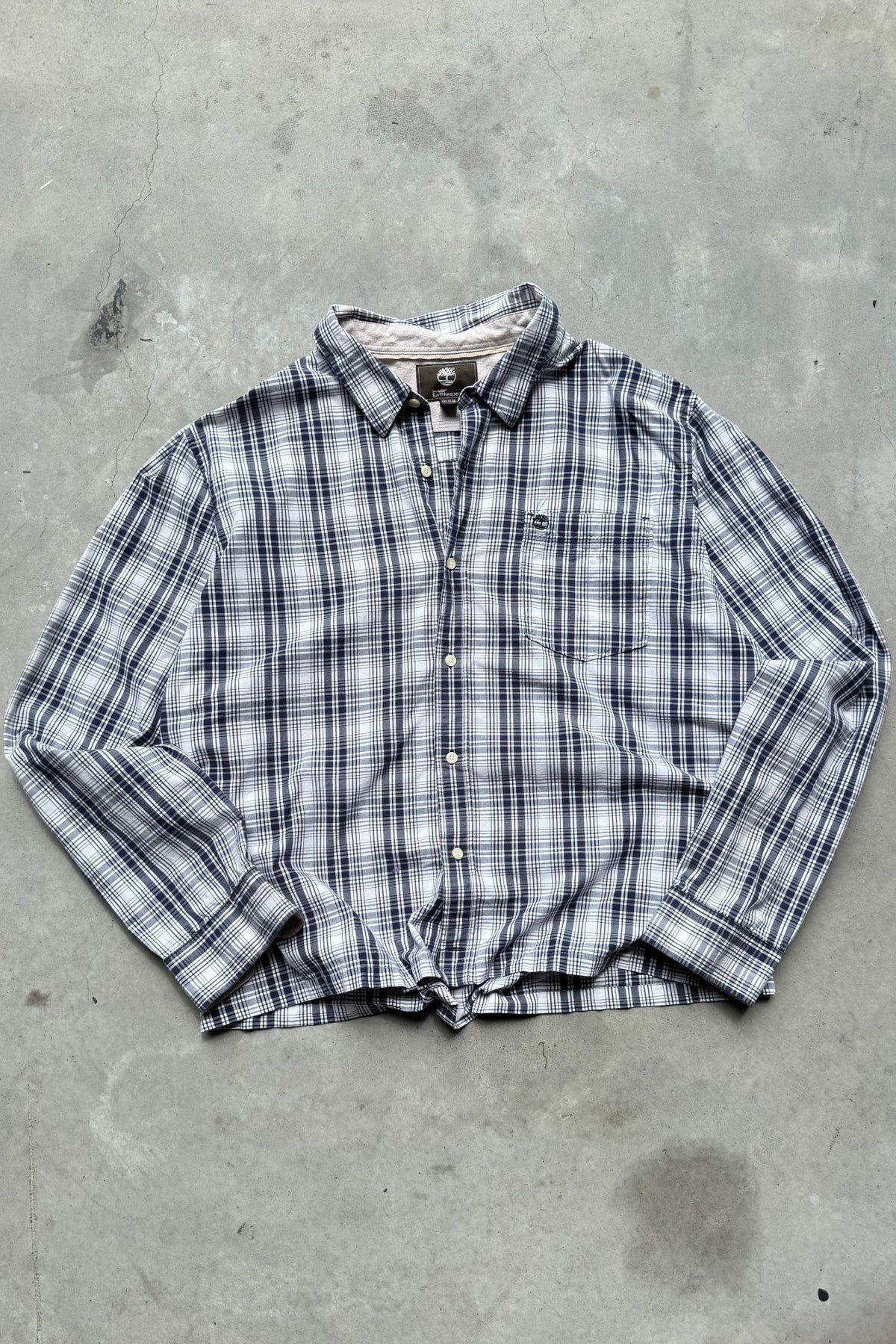 Timberland Navy & White Cropped Long Sleeve Button Up — 2000s (L) - Retrospective Store