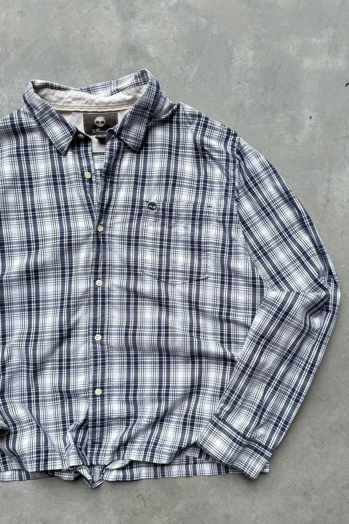 Timberland Navy & White Cropped Long Sleeve Button Up — 2000s (L) - Retrospective Store