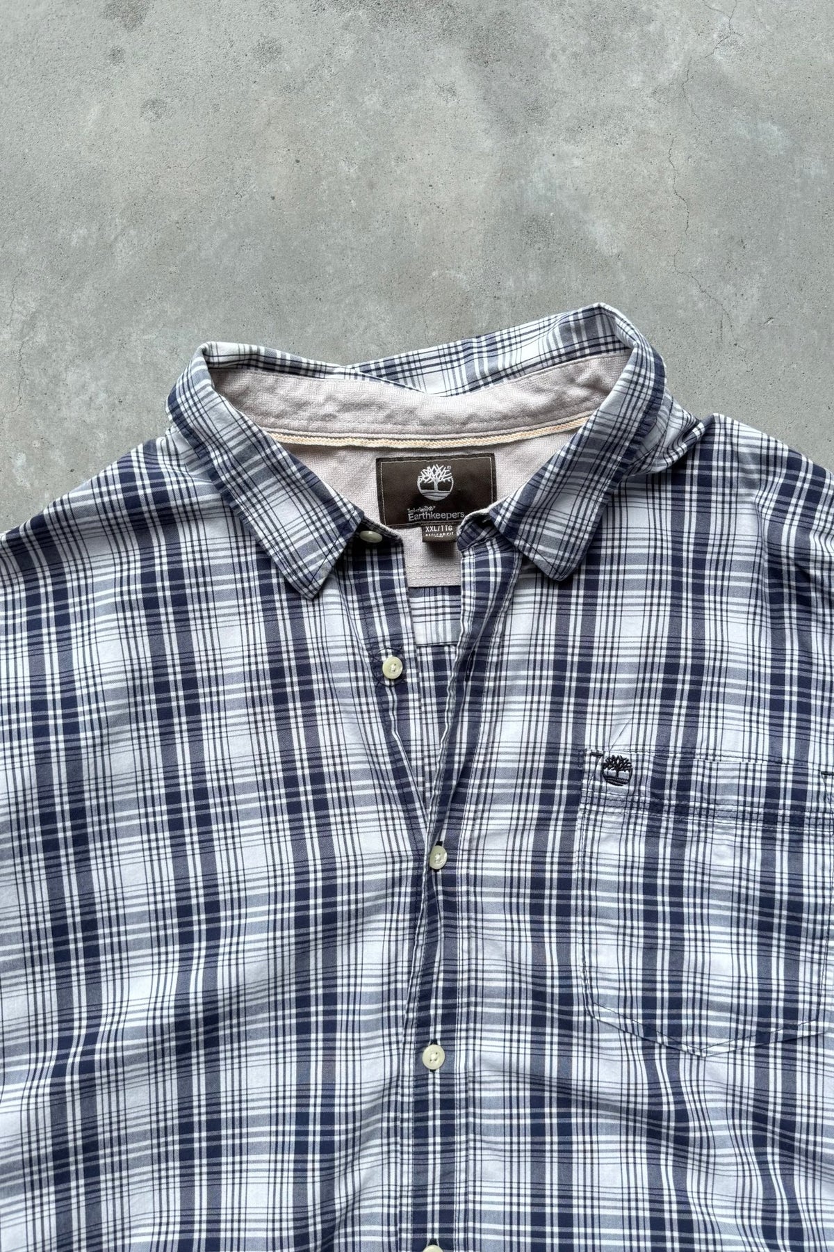 Timberland Navy & White Cropped Long Sleeve Button Up — 2000s (L) - Retrospective Store