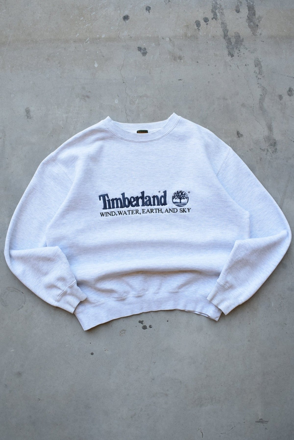 Timberland Weathergear Grey Embroidered Spellout Crewneck — 1990s (M) - Retrospective Store