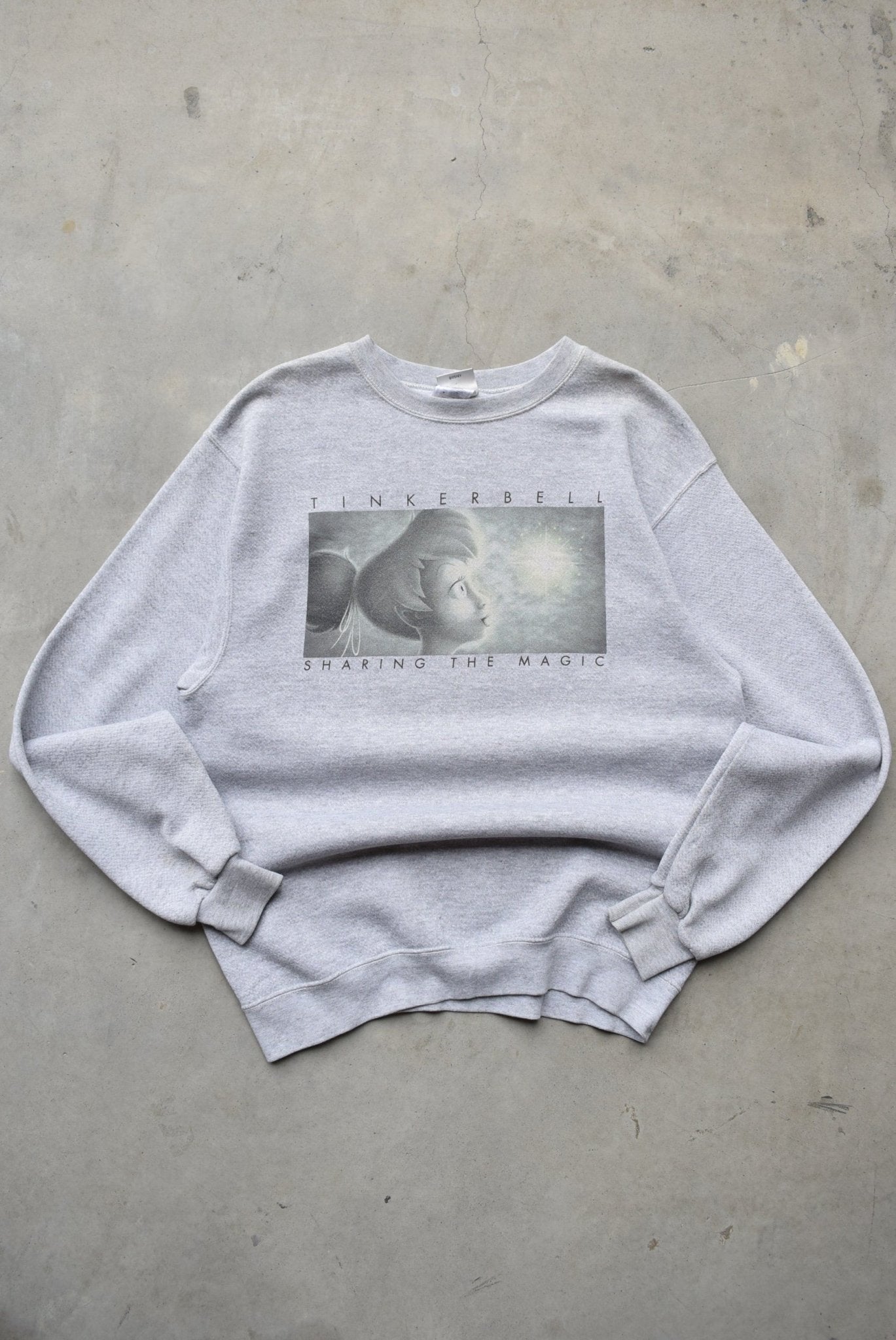Tinkerbell Grey Graphic Crewneck — 2000s (M) - Retrospective Store