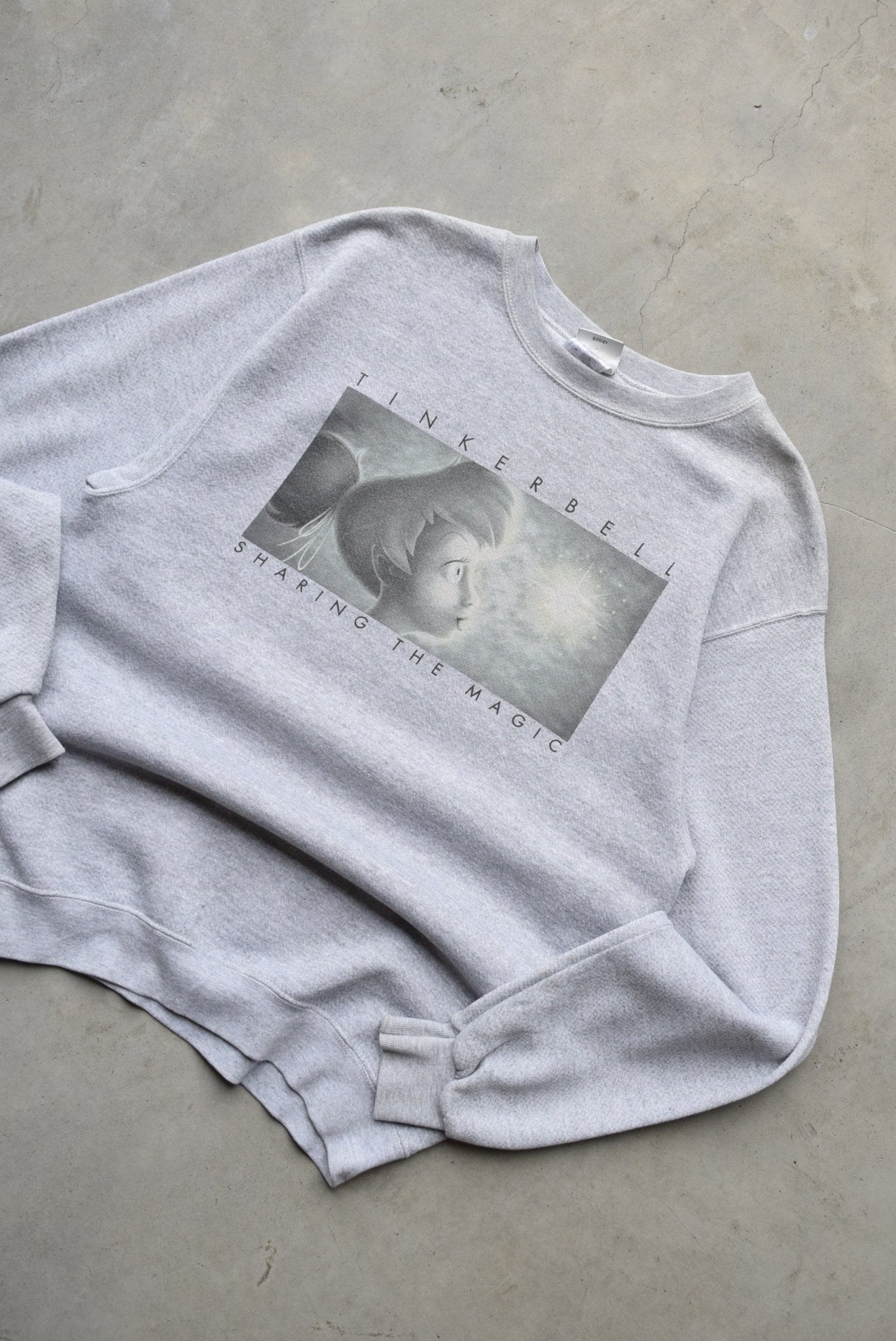 Tinkerbell Grey Graphic Crewneck — 2000s (M) - Retrospective Store
