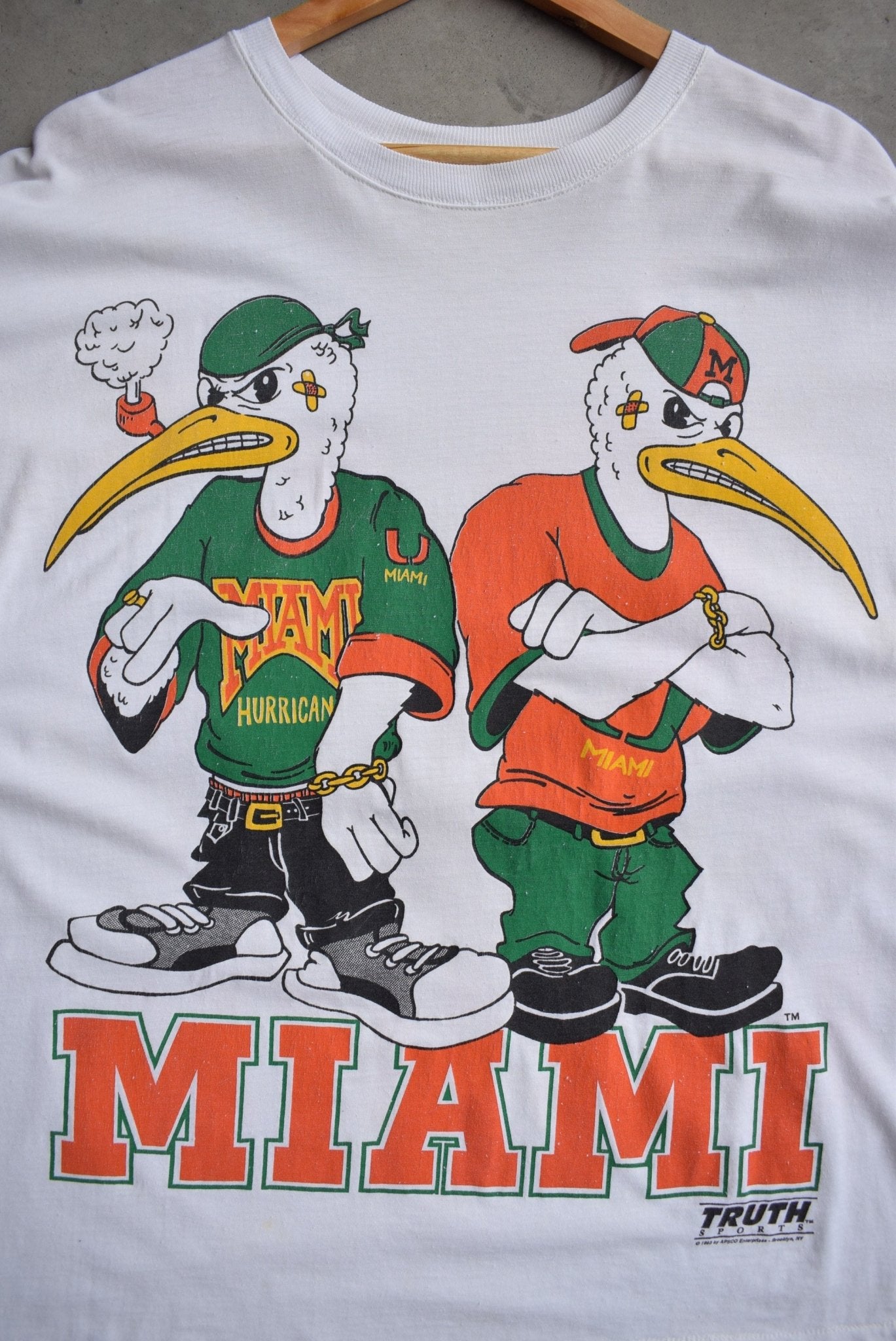 University of Miami Hurricanes White Graphic Tee — 1993 (L) - Retrospective Store