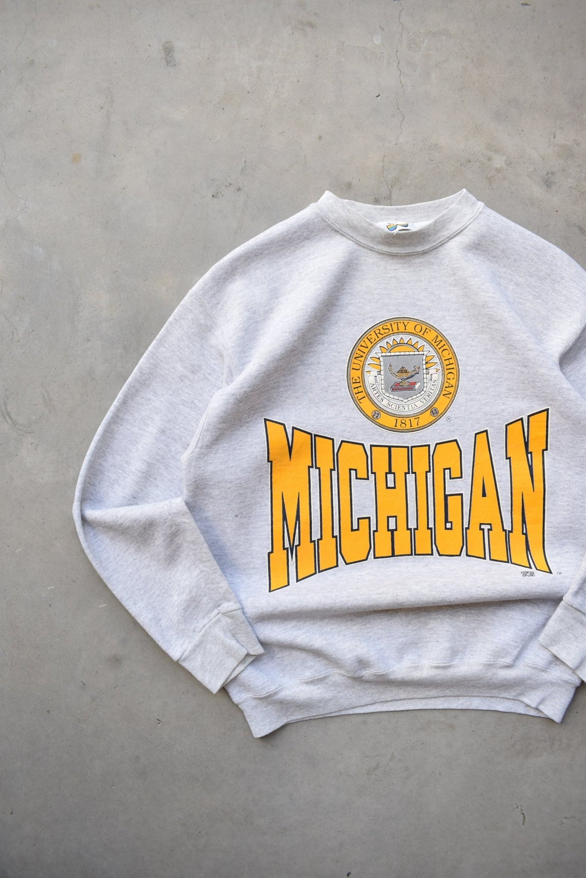 University of Michigan Grey Graphic Crewneck — 1990s (M) - Retrospective Store