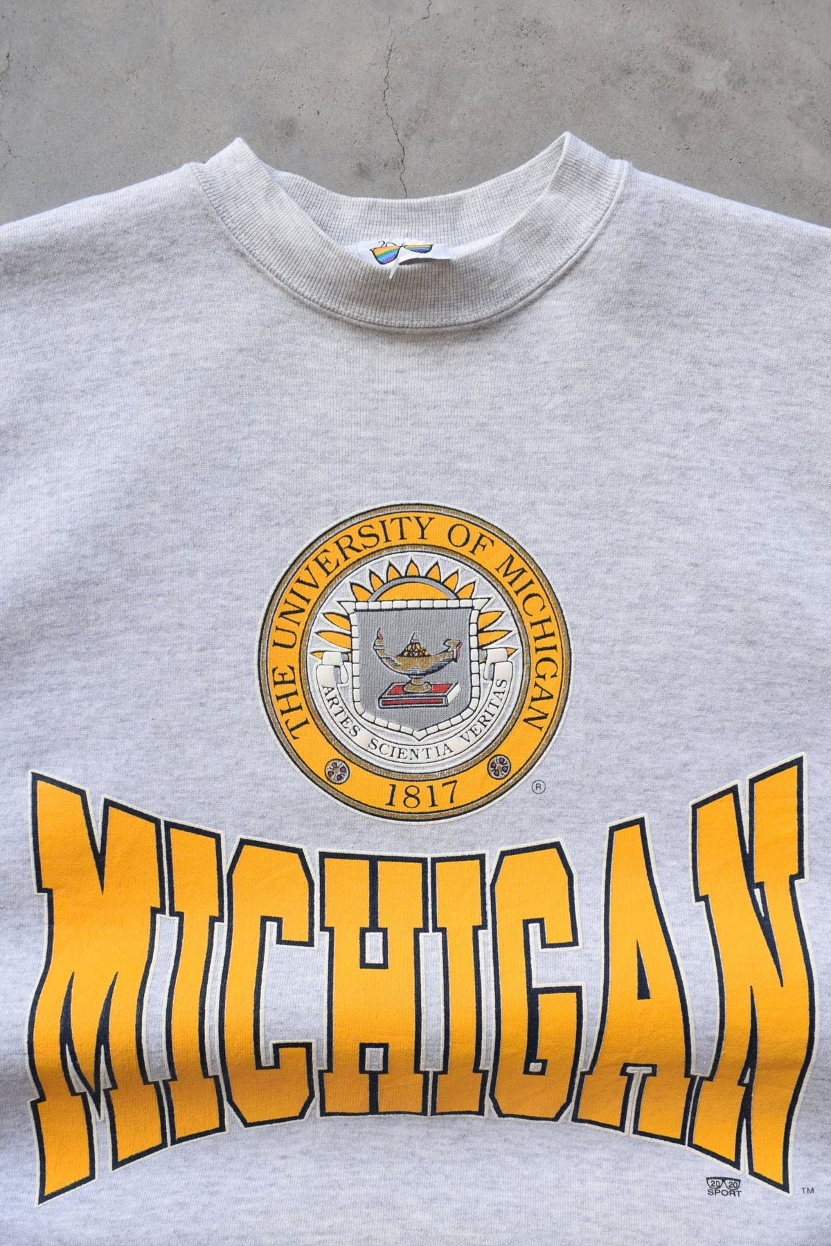 University of Michigan Grey Graphic Crewneck — 1990s (M) - Retrospective Store