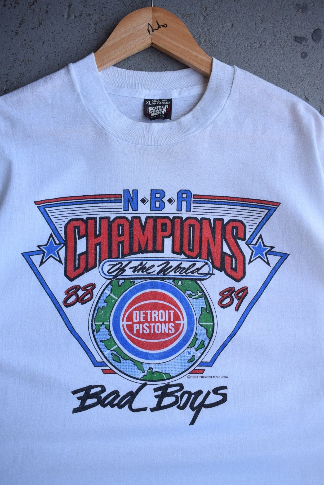 Vintage 1989 NBA Detroit Pistons Champions Bad Boys Tee (L) - Retrospective Store