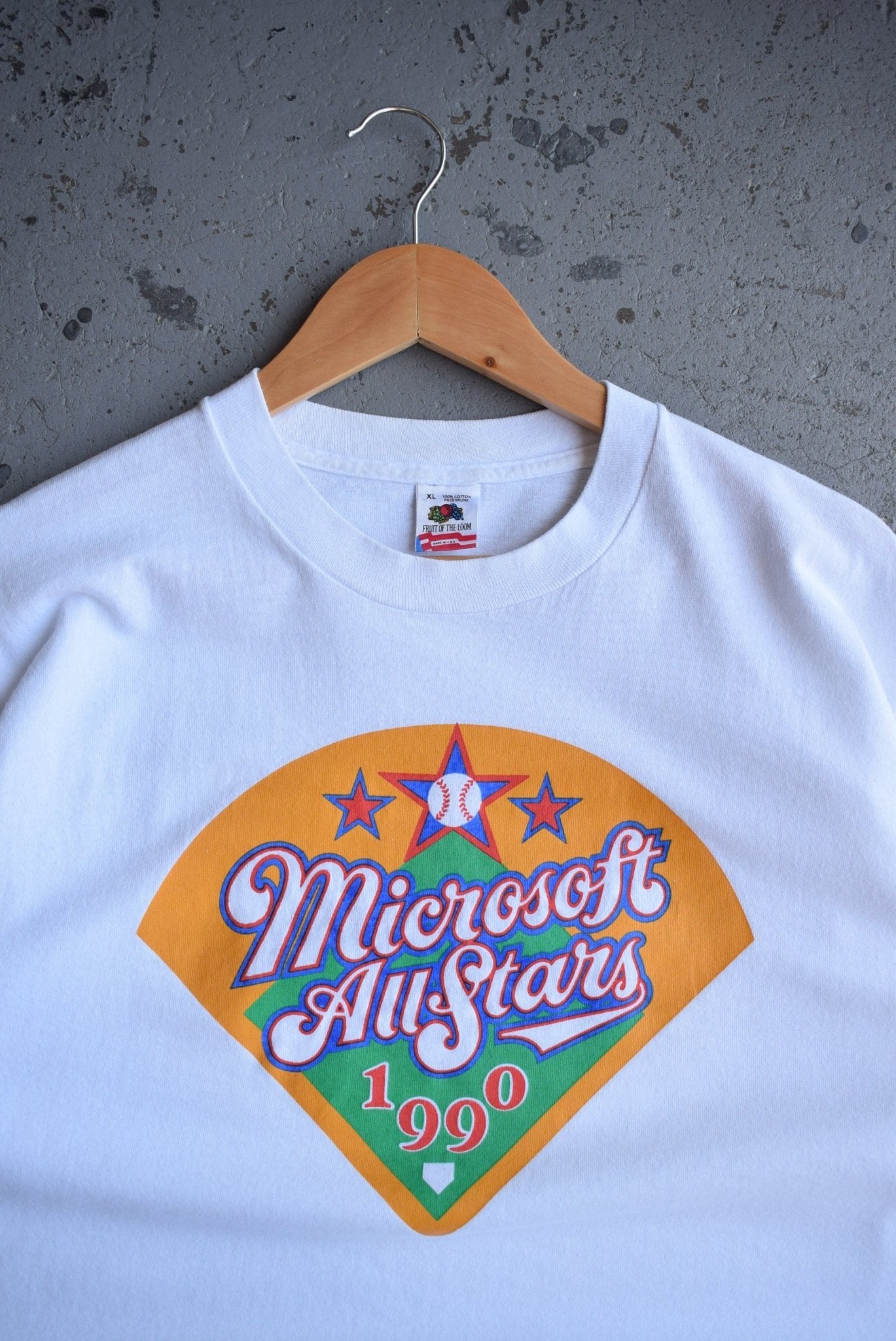 Vintage 1990 Microsoft All Stars Baseball Tee (XL) - Retrospective Store