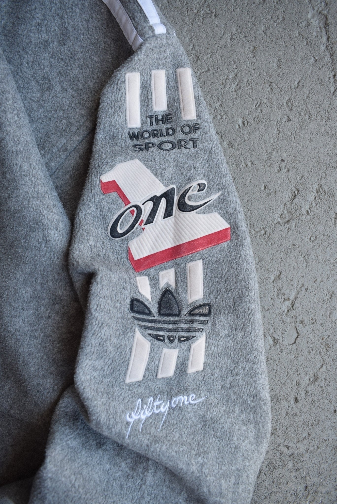 Vintage 90s Adidas Spellout Embroidered Fleece Jacket (XL) - Retrospective Store