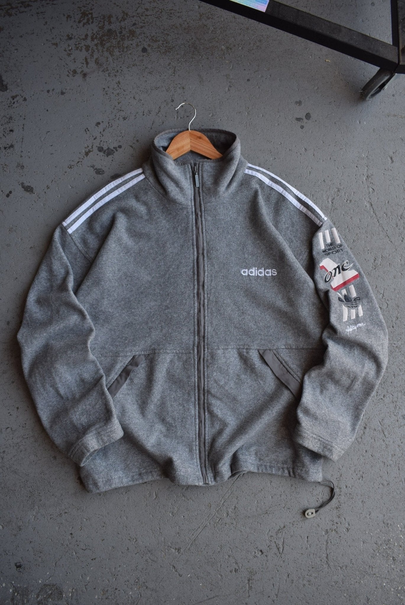 Vintage 90s Adidas Spellout Embroidered Fleece Jacket (XL) - Retrospective Store