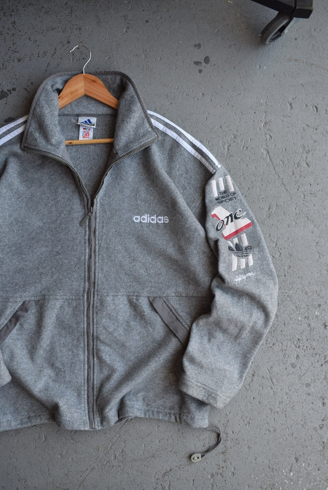 Vintage 90s Adidas Spellout Embroidered Fleece Jacket (XL) - Retrospective Store