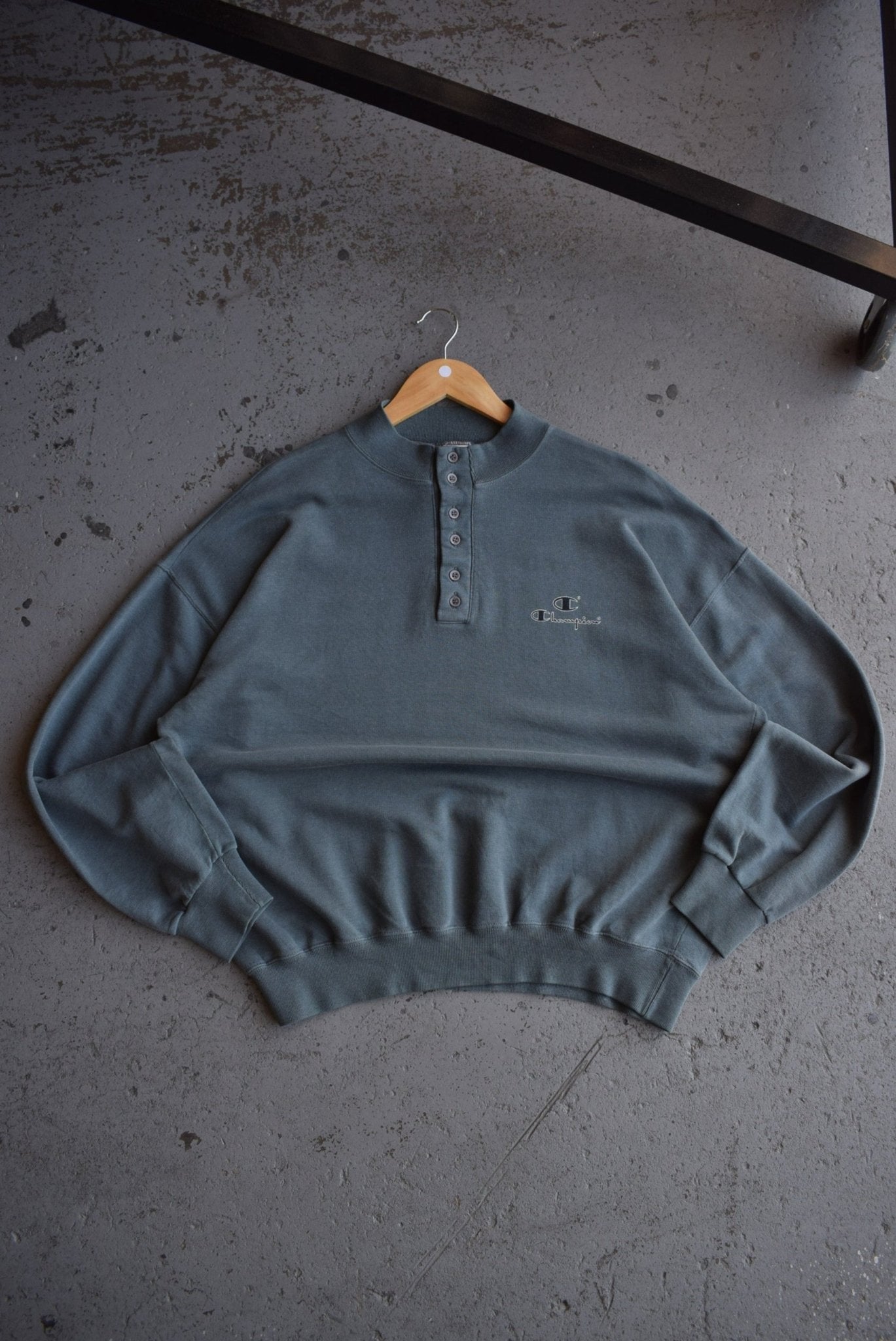 Vintage 90s Champion Spellout Quarter Button Sweater (L/XL) - Retrospective Store