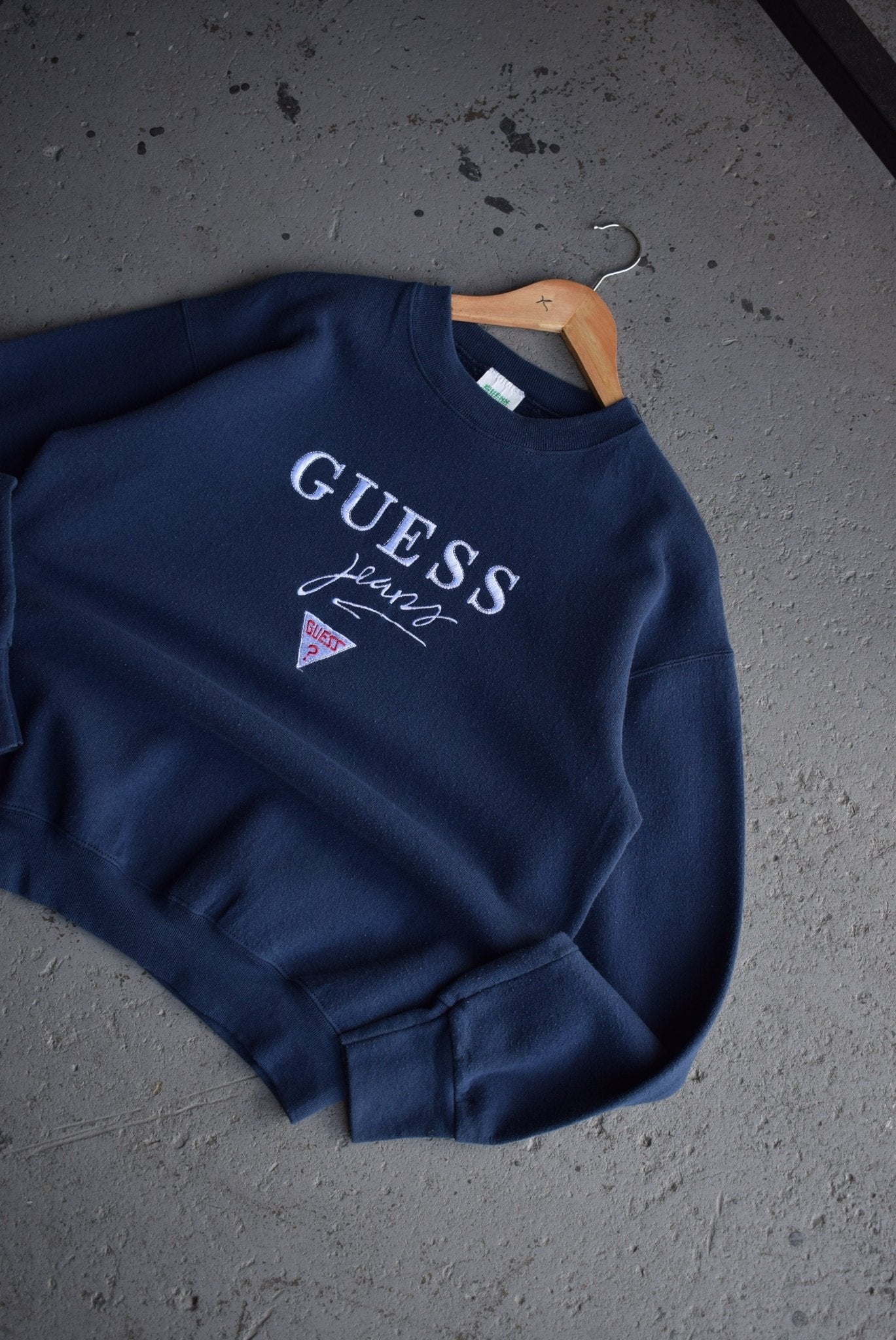 Vintage 90s Guess Jeans Spellout Embroidered Crewneck (S) - Retrospective Store