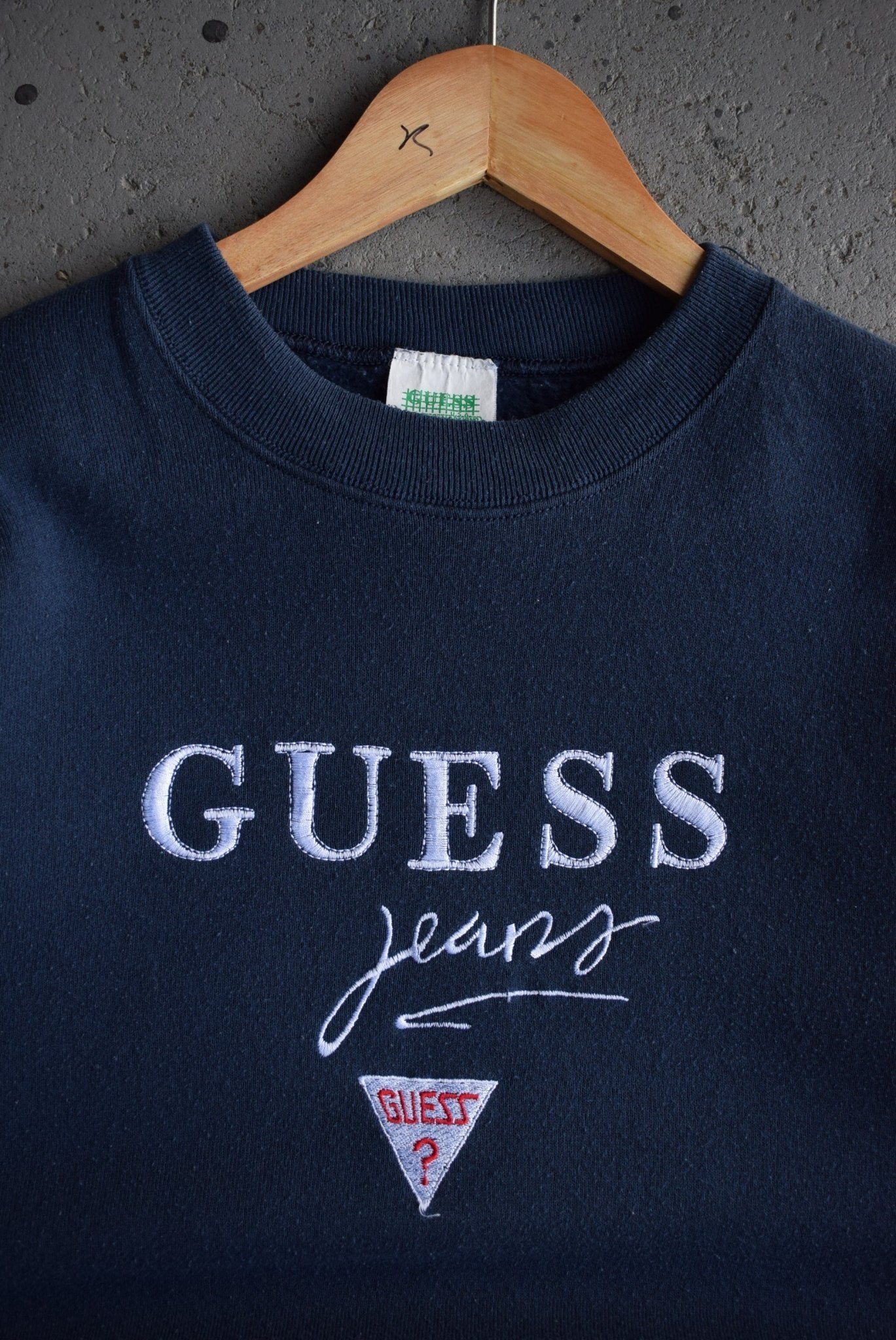 Vintage 90s Guess Jeans Spellout Embroidered Crewneck (S) - Retrospective Store